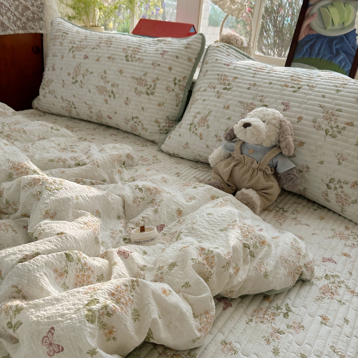 91家纺网 家纺一手货源 找家纺 初念 2026新款高品质A类泡芙纱床盖夏被四件套-青提系列（晚风渐热，温柔续夏） 青提-蝶栖黄花