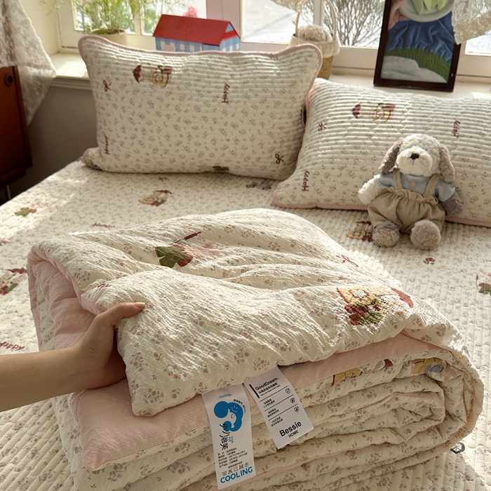 初念 2026新款高品质A类泡芙纱床盖夏被四件套-青提系列（晚风渐热，温柔续夏） 青提-躲雨小兔