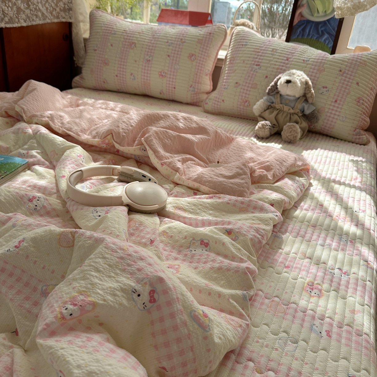 91家纺网 家纺一手货源 找家纺 初念 2026新款高品质A类泡芙纱床盖夏被四件套-青提系列（晚风渐热，温柔续夏） 青提-黄粉猫团