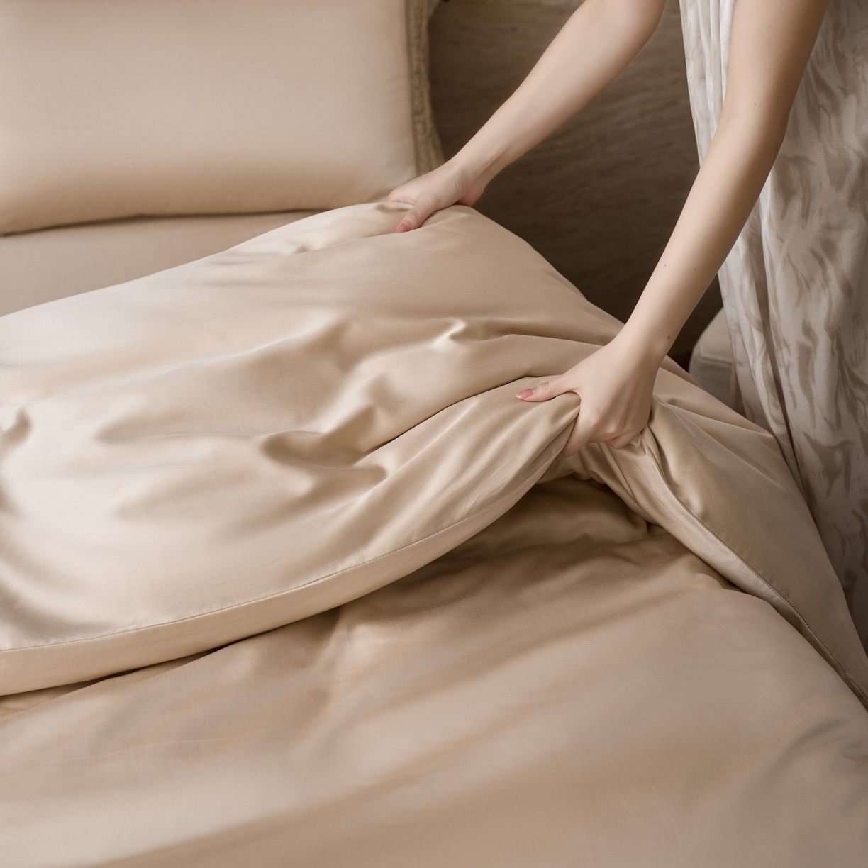 91家纺网 家纺一手货源 找家纺 安莱生活 2026新款天丝棉豹影锦边边条绣花拼接款四件套 豹影锦边系列 豹影锦边-琥珀