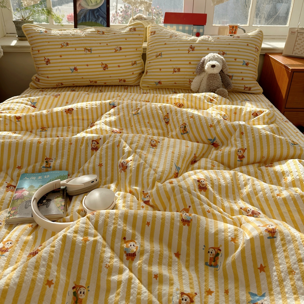 91家纺网 家纺一手货源 找家纺 初念 2026新款高品质A类泡芙纱床盖夏被四件套-青提系列（晚风渐热，温柔续夏） 青提-魔法星星