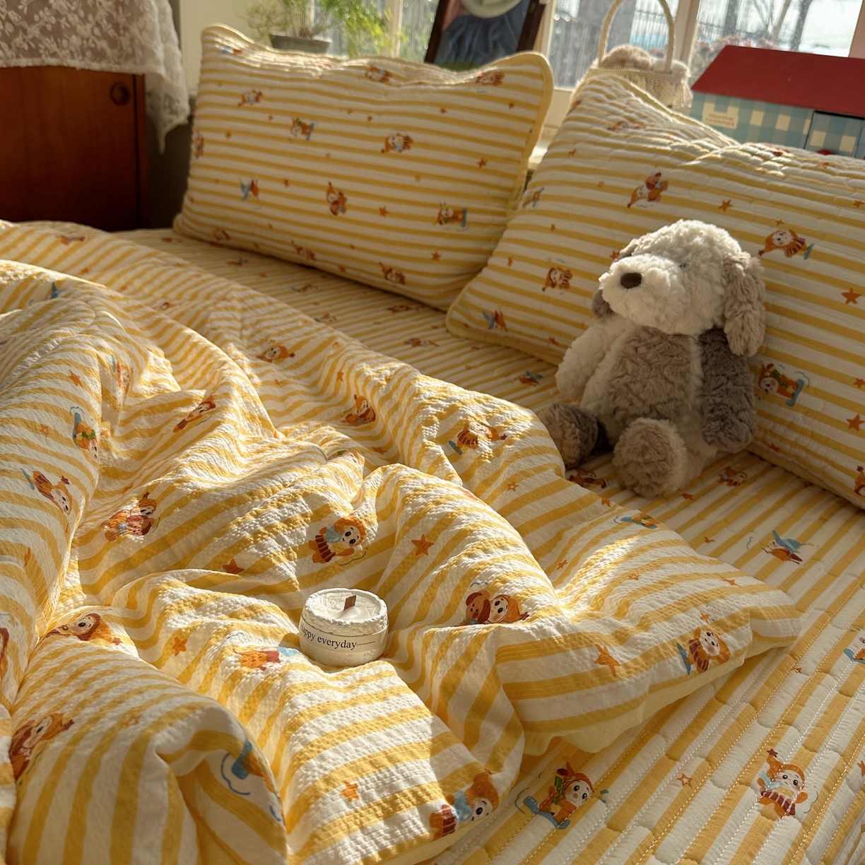 91家纺网 家纺一手货源 找家纺 初念 2026新款高品质A类泡芙纱床盖夏被四件套-青提系列（晚风渐热，温柔续夏） 青提-魔法星星