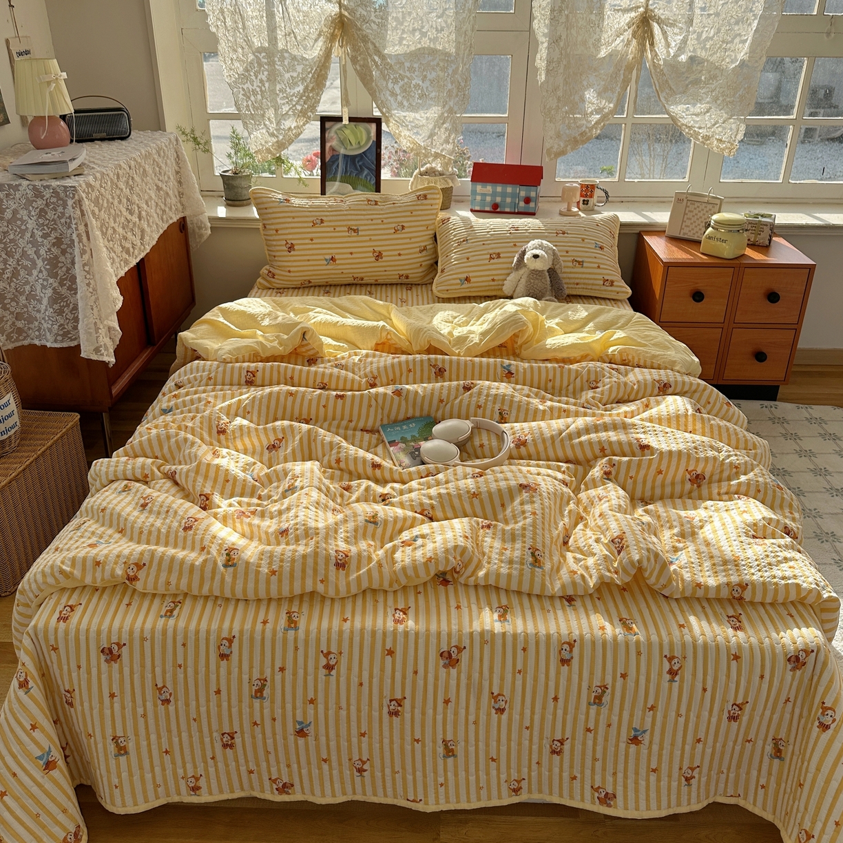 91家纺网 家纺一手货源 找家纺 初念 2026新款高品质A类泡芙纱床盖夏被四件套-青提系列（晚风渐热，温柔续夏） 青提-魔法星星