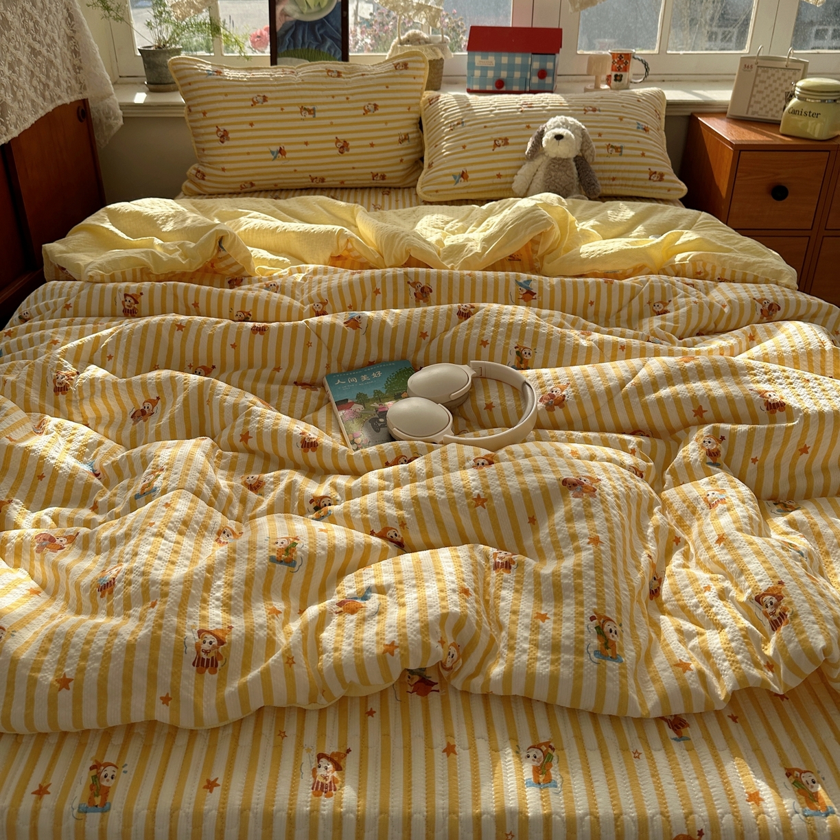 91家纺网 家纺一手货源 找家纺 初念 2026新款高品质A类泡芙纱床盖夏被四件套-青提系列（晚风渐热，温柔续夏） 青提-魔法星星