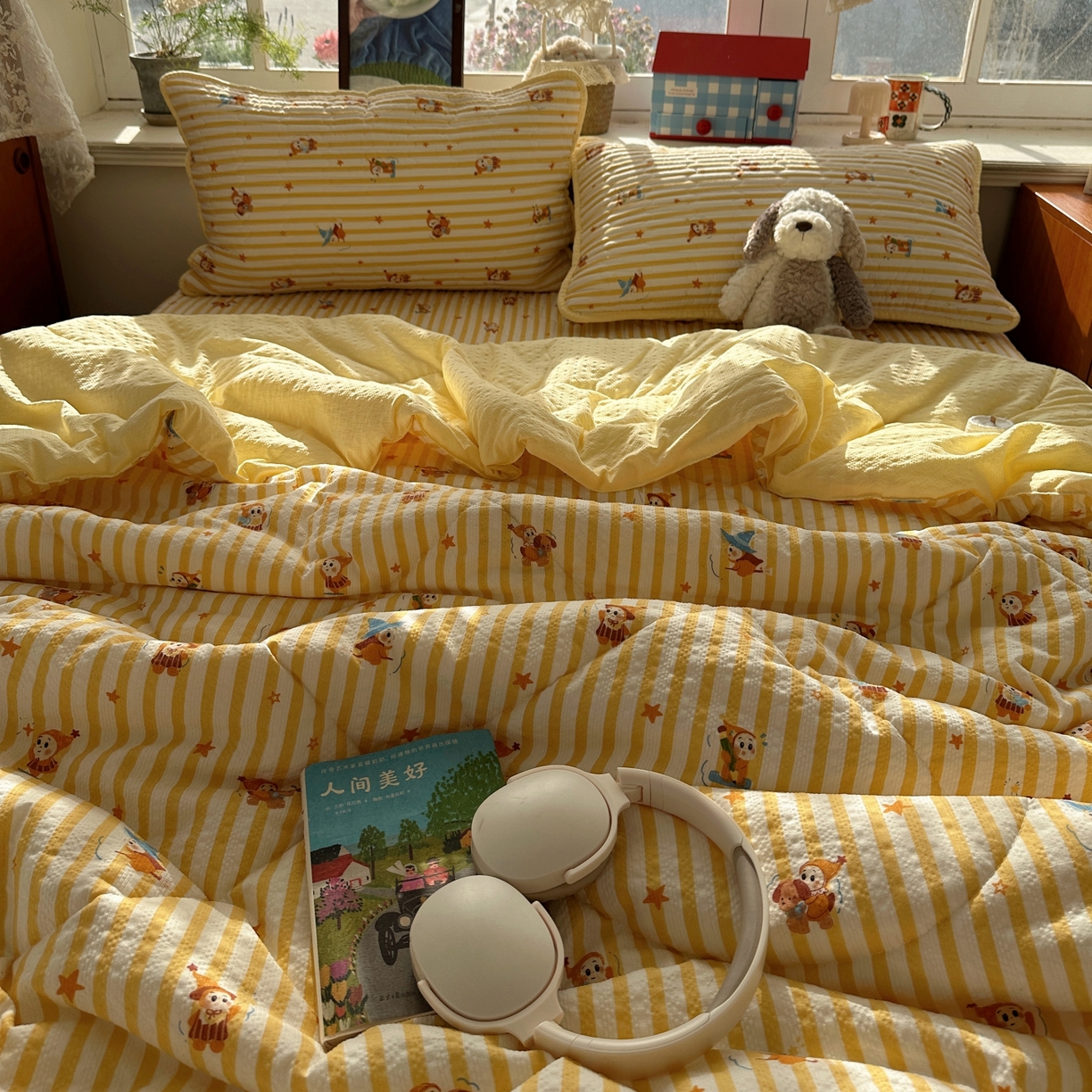 91家纺网 家纺一手货源 找家纺 初念 2026新款高品质A类泡芙纱床盖夏被四件套-青提系列（晚风渐热，温柔续夏） 青提-魔法星星