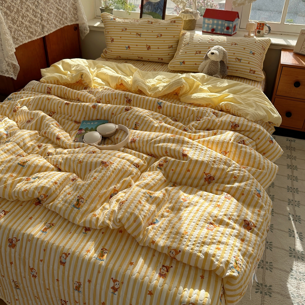 91家纺网 家纺一手货源 找家纺 初念 2026新款高品质A类泡芙纱床盖夏被四件套-青提系列（晚风渐热，温柔续夏） 青提-魔法星星