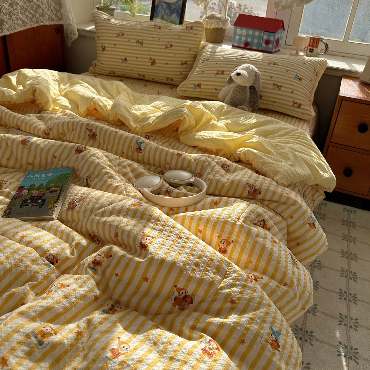 91家纺网 家纺一手货源 找家纺 初念 2026新款高品质A类泡芙纱床盖夏被四件套-青提系列（晚风渐热，温柔续夏） 青提-魔法星星