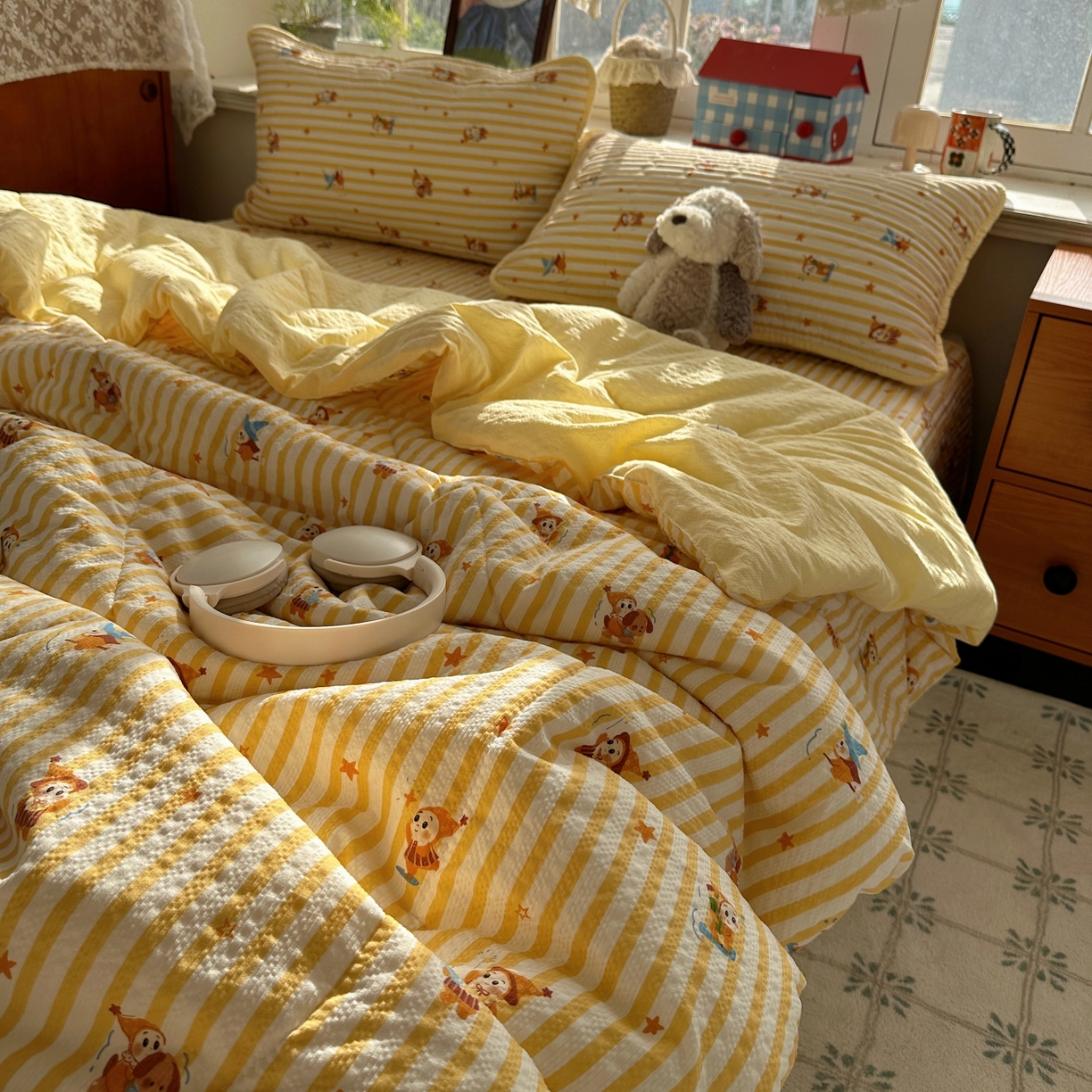 91家纺网 家纺一手货源 找家纺 初念 2026新款高品质A类泡芙纱床盖夏被四件套-青提系列（晚风渐热，温柔续夏） 青提-魔法星星