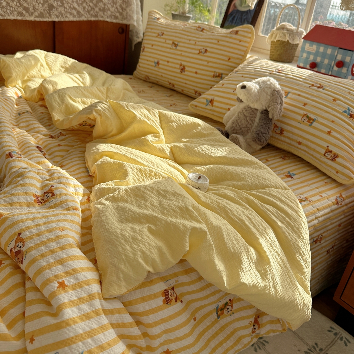 91家纺网 家纺一手货源 找家纺 初念 2026新款高品质A类泡芙纱床盖夏被四件套-青提系列（晚风渐热，温柔续夏） 青提-魔法星星