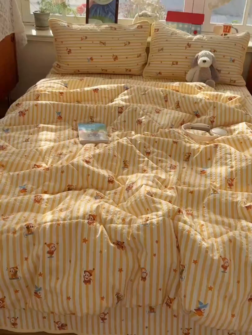 91家纺网 家纺一手货源 找家纺 初念 2026新款高品质A类泡芙纱床盖夏被四件套-青提系列（晚风渐热，温柔续夏） 青提-魔法星星