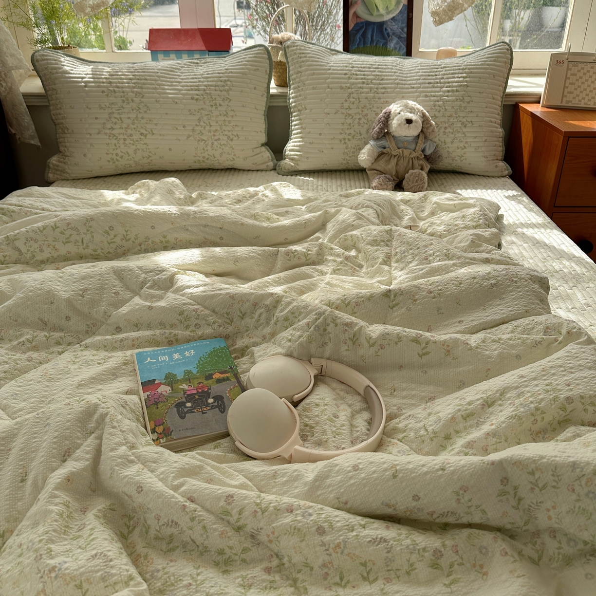 91家纺网 家纺一手货源 找家纺 初念 2026新款高品质A类泡芙纱床盖夏被四件套-青提系列（晚风渐热，温柔续夏） 青提-浅夏花信