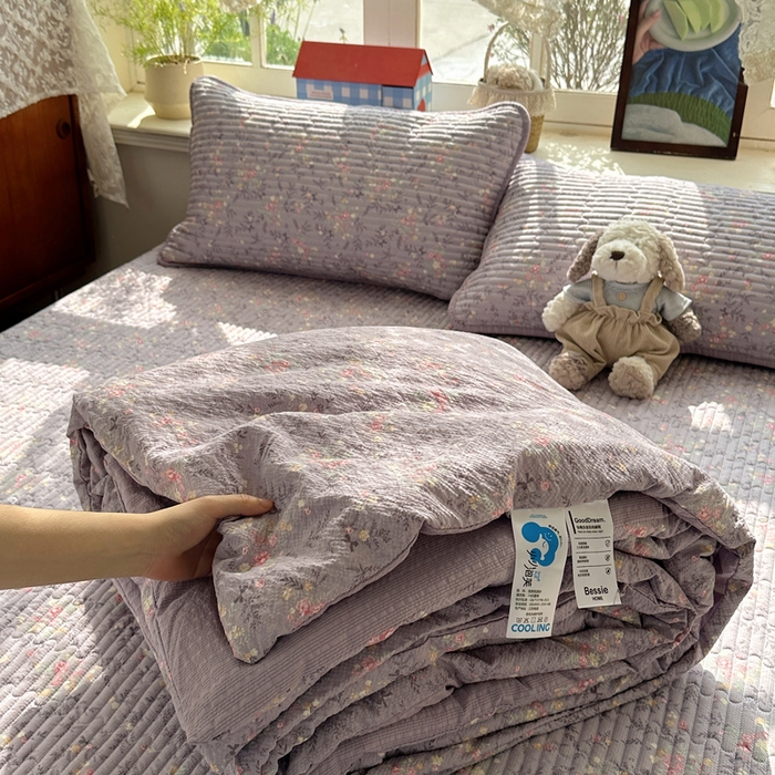 初念 2026新款高品质A类泡芙纱床盖夏被四件套-青提系列（晚风渐热，温柔续夏） 青提-松间茶事