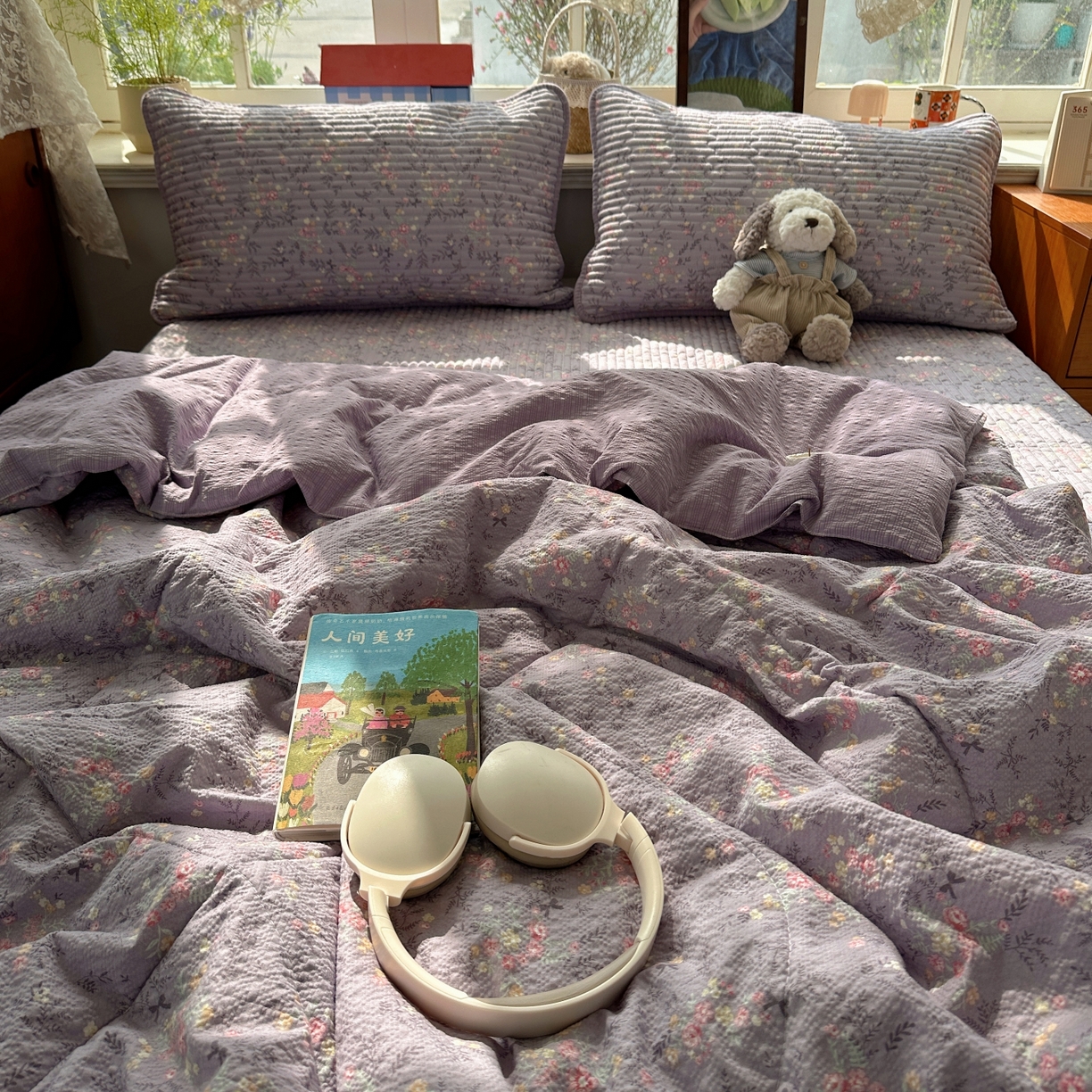 91家纺网 家纺一手货源 找家纺 初念 2026新款高品质A类泡芙纱床盖夏被四件套-青提系列（晚风渐热，温柔续夏） 青提-松间茶事