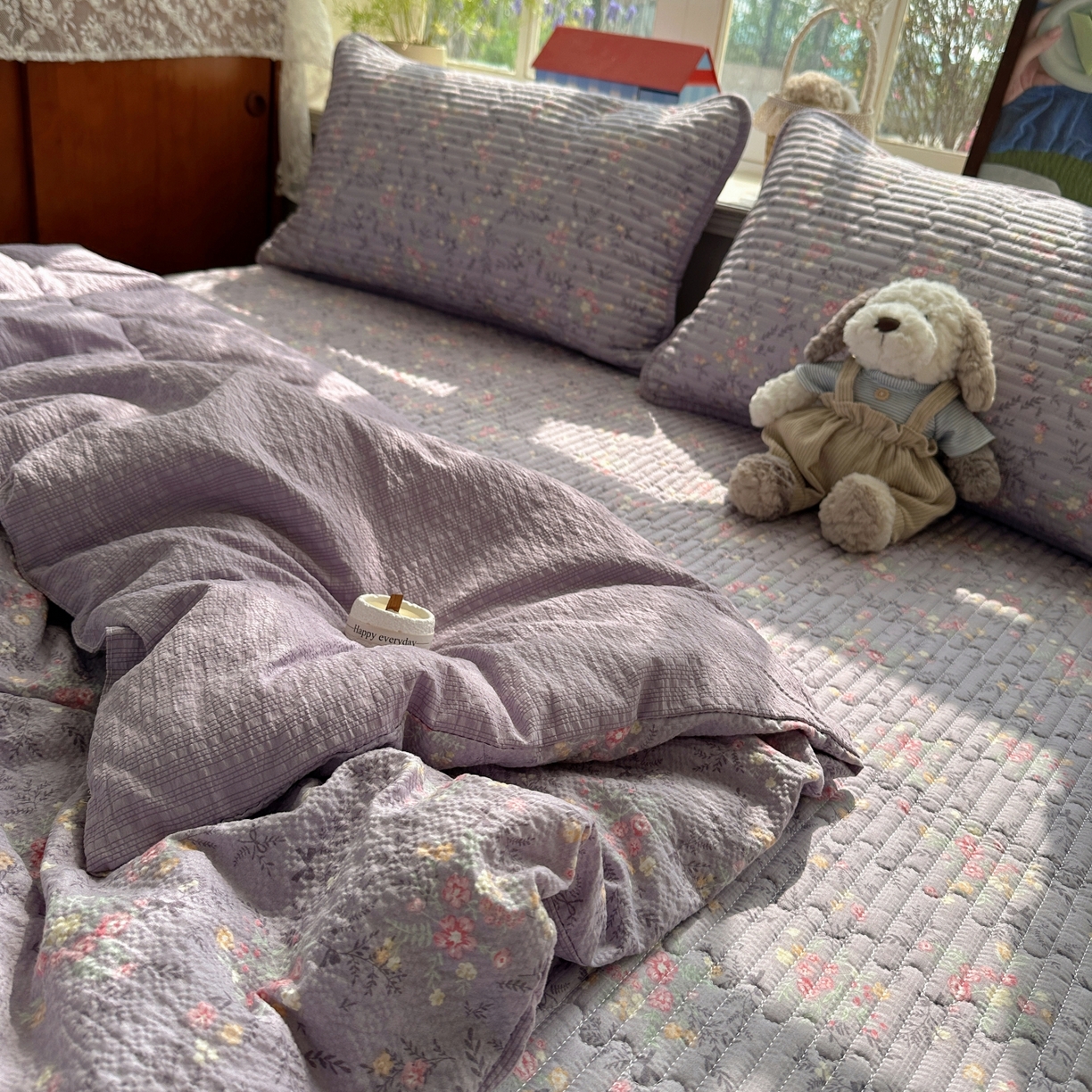 91家纺网 家纺一手货源 找家纺 初念 2026新款高品质A类泡芙纱床盖夏被四件套-青提系列（晚风渐热，温柔续夏） 青提-松间茶事