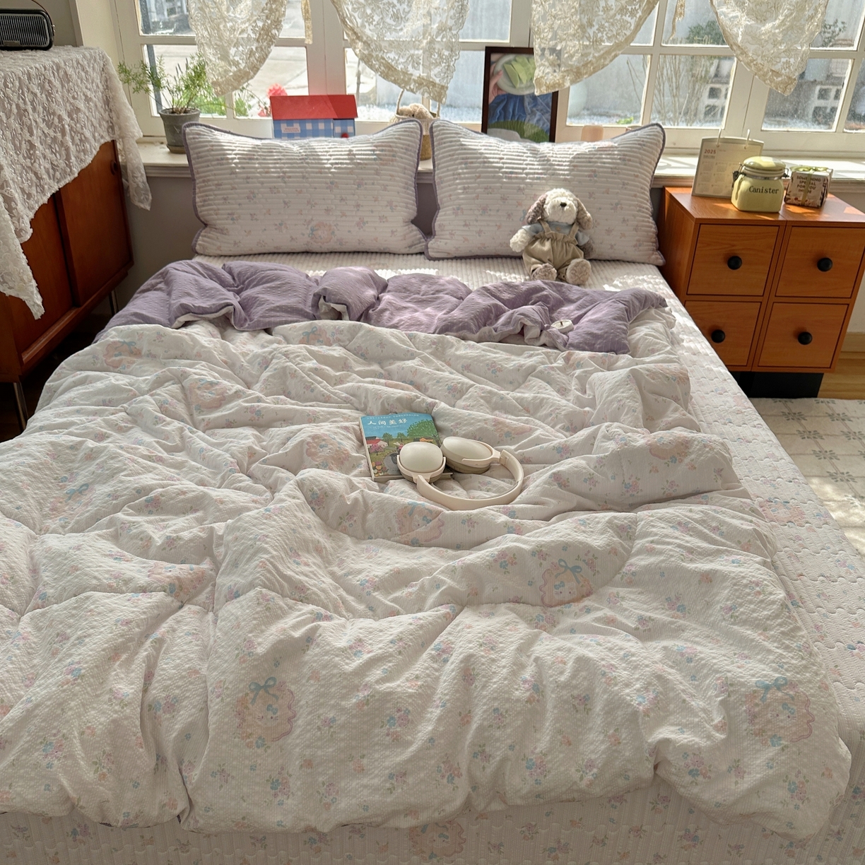 91家纺网 家纺一手货源 找家纺 初念 2026新款高品质A类泡芙纱床盖夏被四件套-青提系列（晚风渐热，温柔续夏） 青提-碎花藏甜