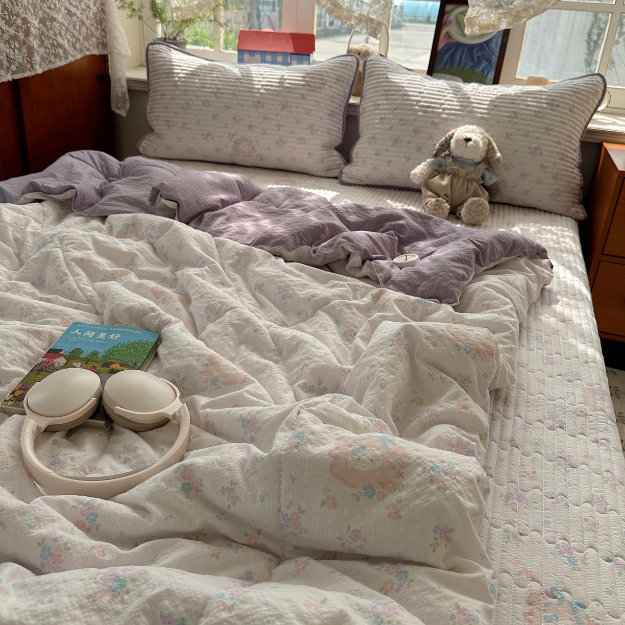 91家纺网 家纺一手货源 找家纺 初念 2026新款高品质A类泡芙纱床盖夏被四件套-青提系列（晚风渐热，温柔续夏） 青提-碎花藏甜