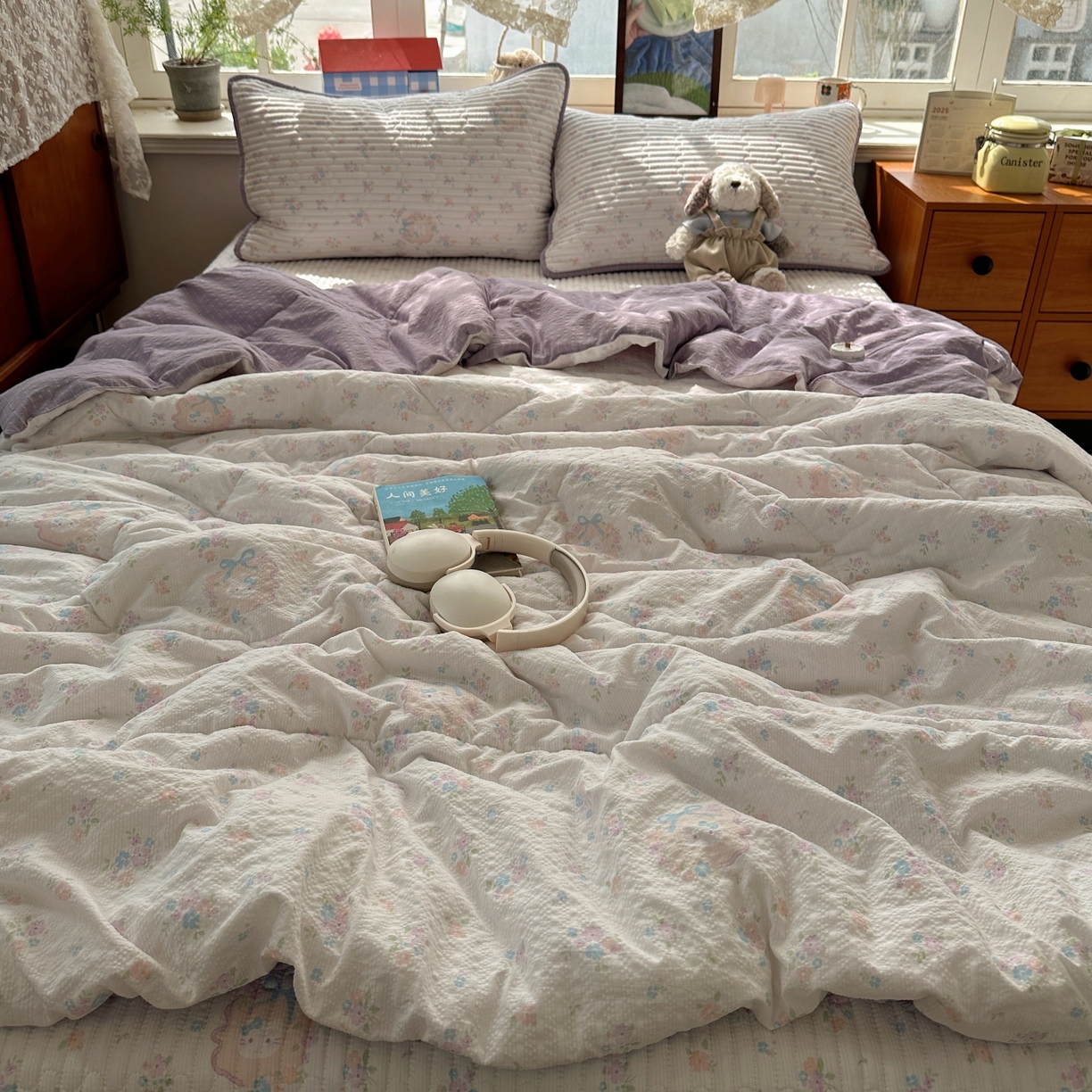 91家纺网 家纺一手货源 找家纺 初念 2026新款高品质A类泡芙纱床盖夏被四件套-青提系列（晚风渐热，温柔续夏） 青提-碎花藏甜