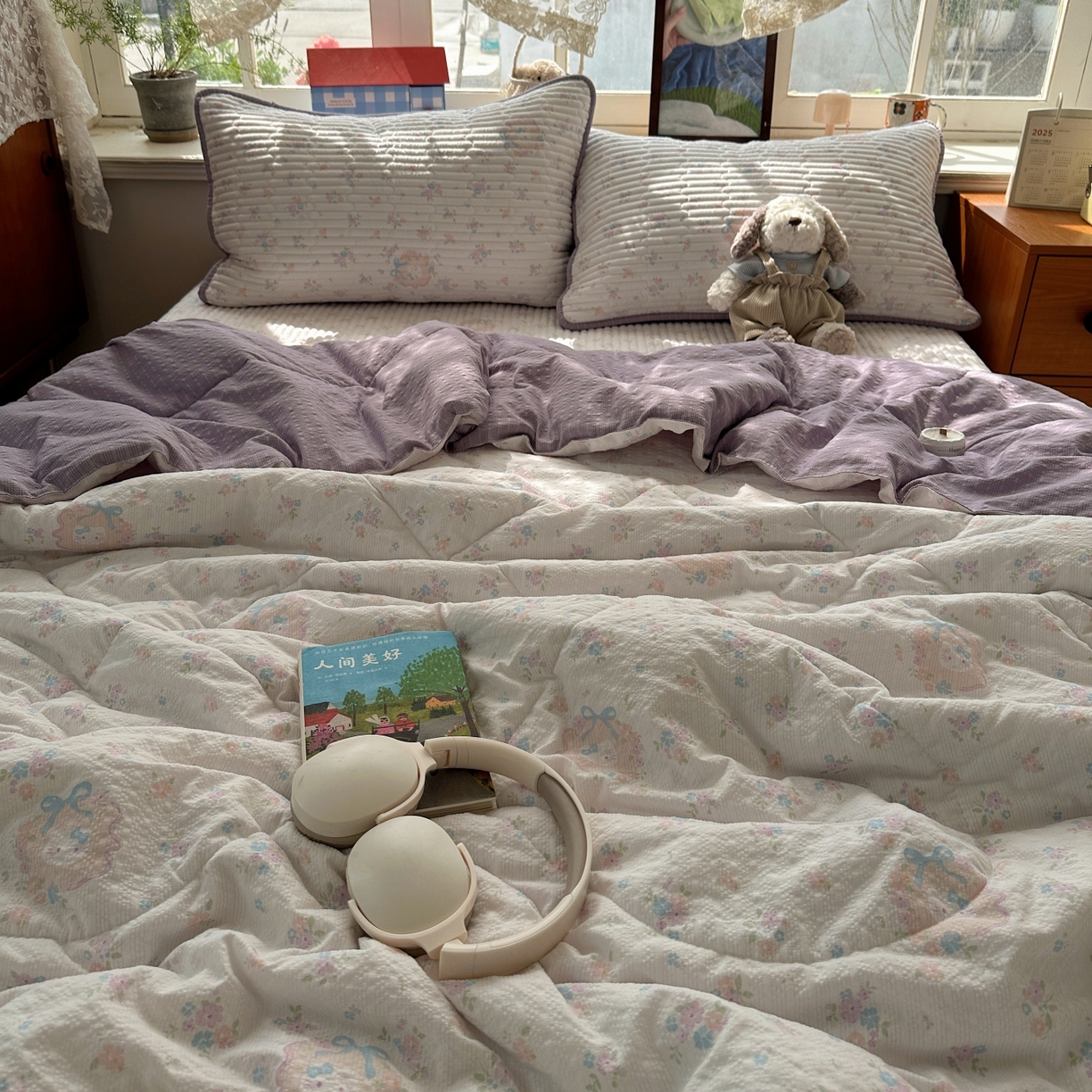 91家纺网 家纺一手货源 找家纺 初念 2026新款高品质A类泡芙纱床盖夏被四件套-青提系列（晚风渐热，温柔续夏） 青提-碎花藏甜