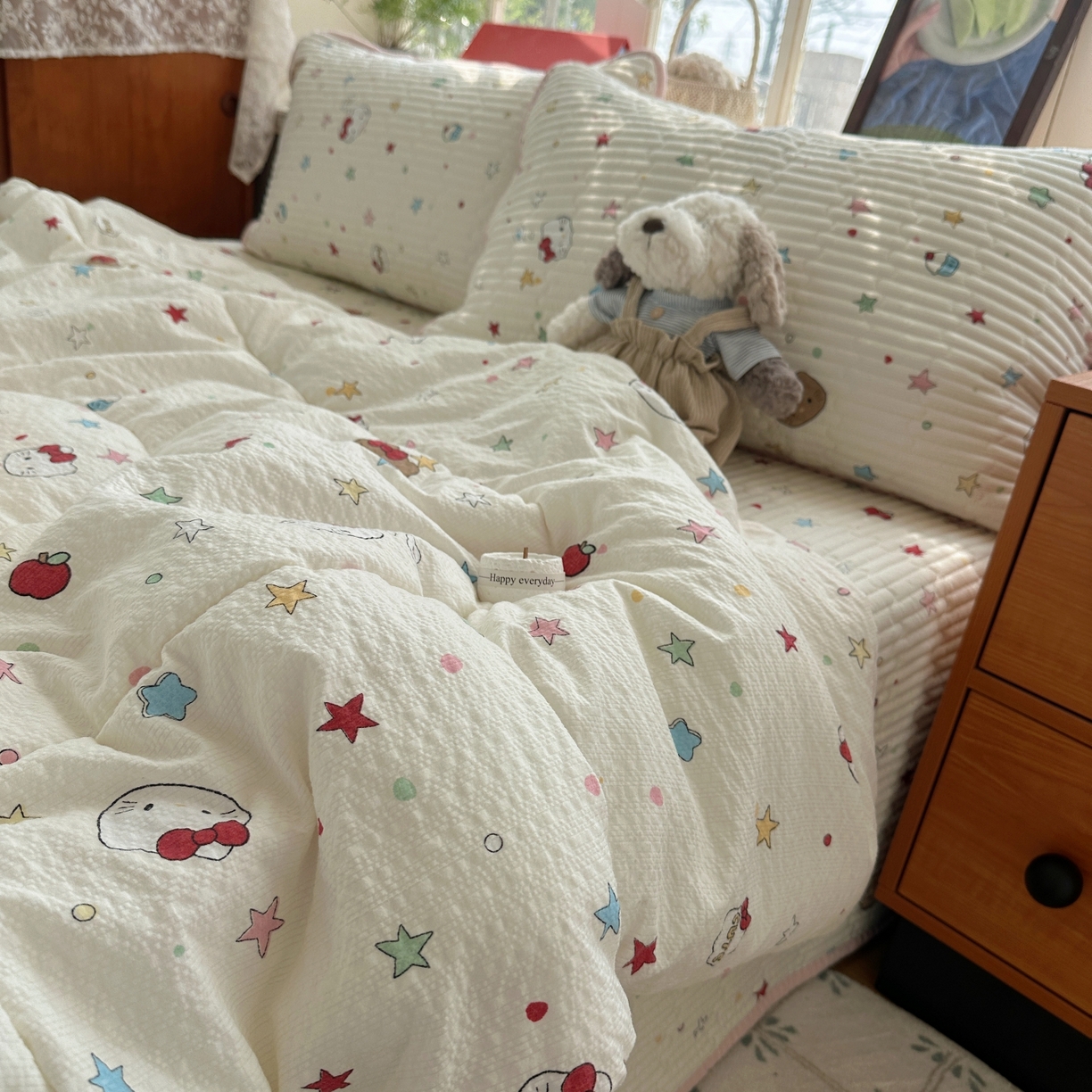 91家纺网 家纺一手货源 找家纺 初念 2026新款高品质A类泡芙纱床盖夏被四件套-青提系列（晚风渐热，温柔续夏） 青提-星芒凯蒂