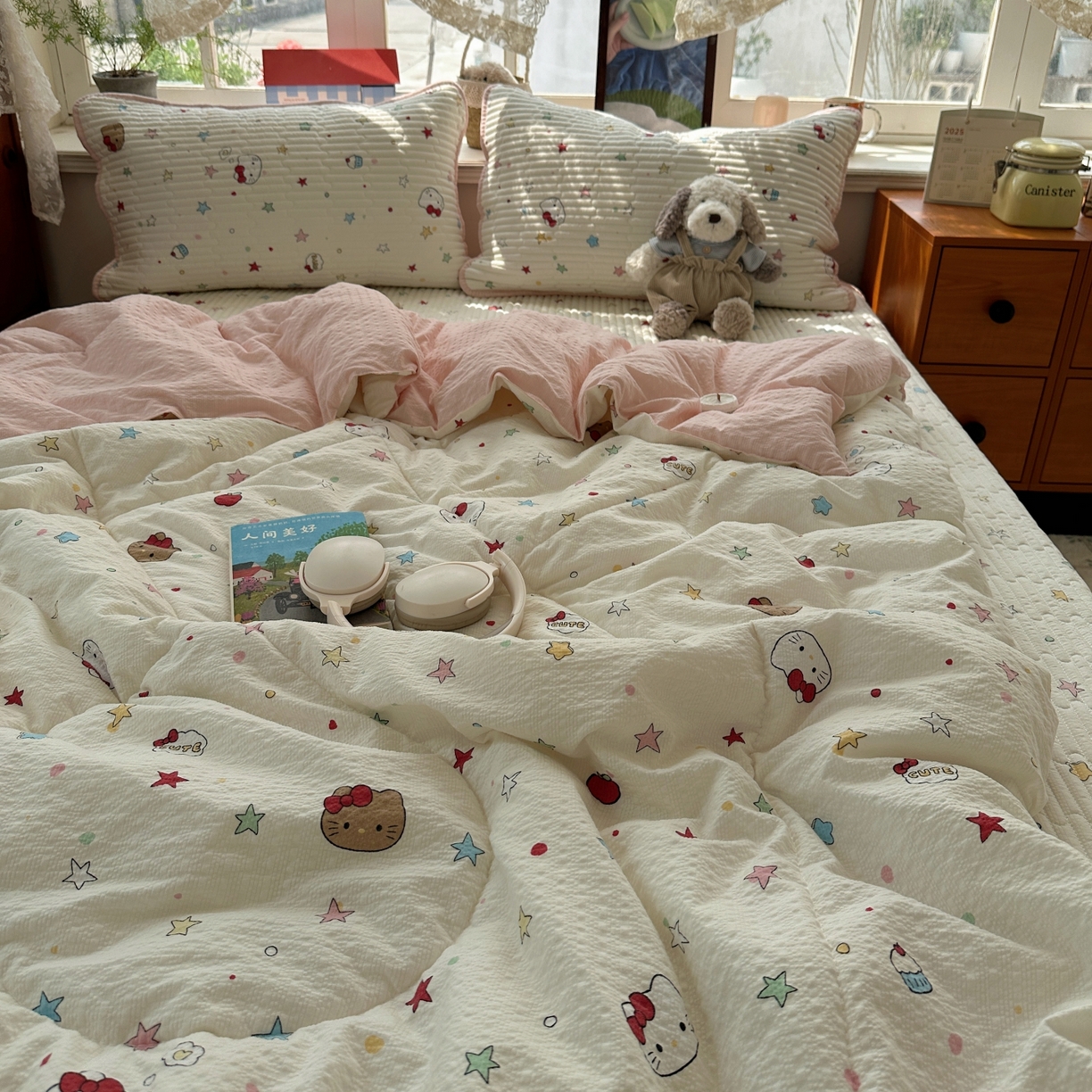 91家纺网 家纺一手货源 找家纺 初念 2026新款高品质A类泡芙纱床盖夏被四件套-青提系列（晚风渐热，温柔续夏） 青提-星芒凯蒂