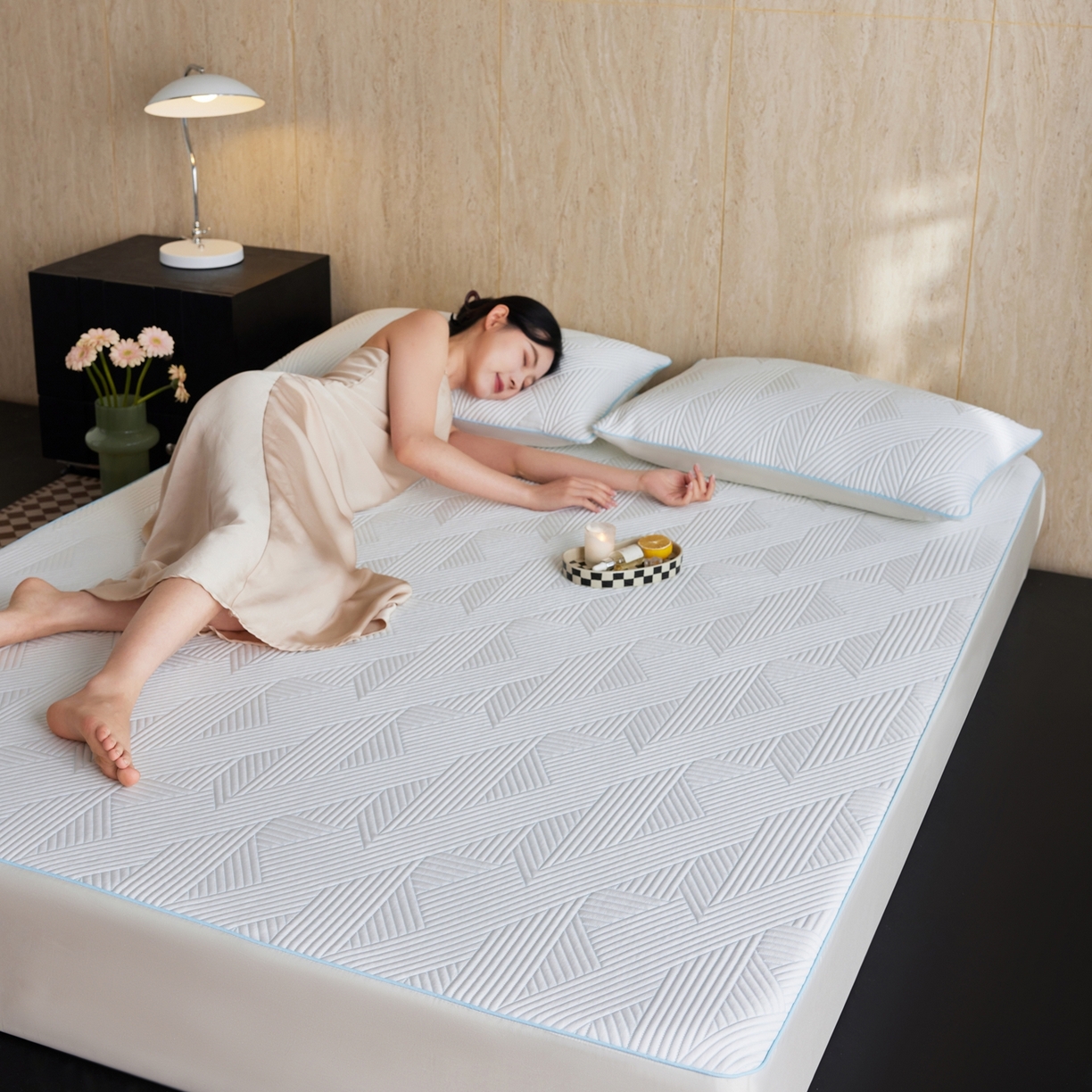 91家纺网 家纺一手货源 找家纺 安莱生活 2026新款A类“冰糕”高分子PE550D床笠款（含银丝款）三件套凉席-第一批 斜屿