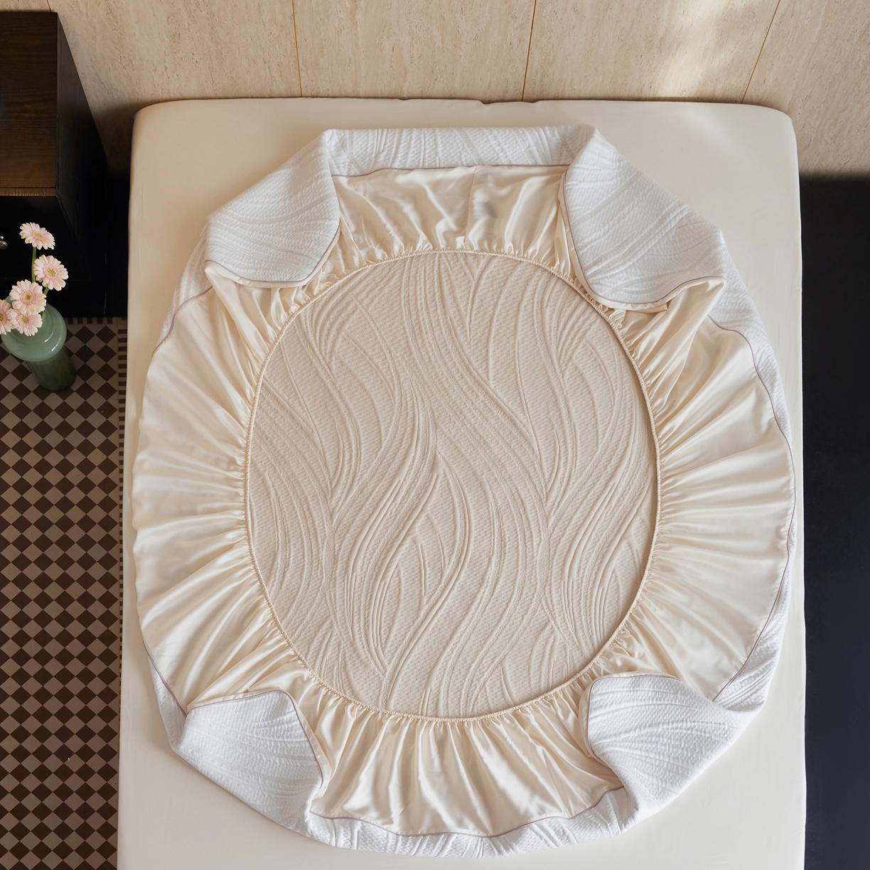 91家纺网 家纺一手货源 找家纺 安莱生活 2026新款A类“冰糕”高分子PE550D床笠款（含银丝款）三件套凉席-第一批 缦纱