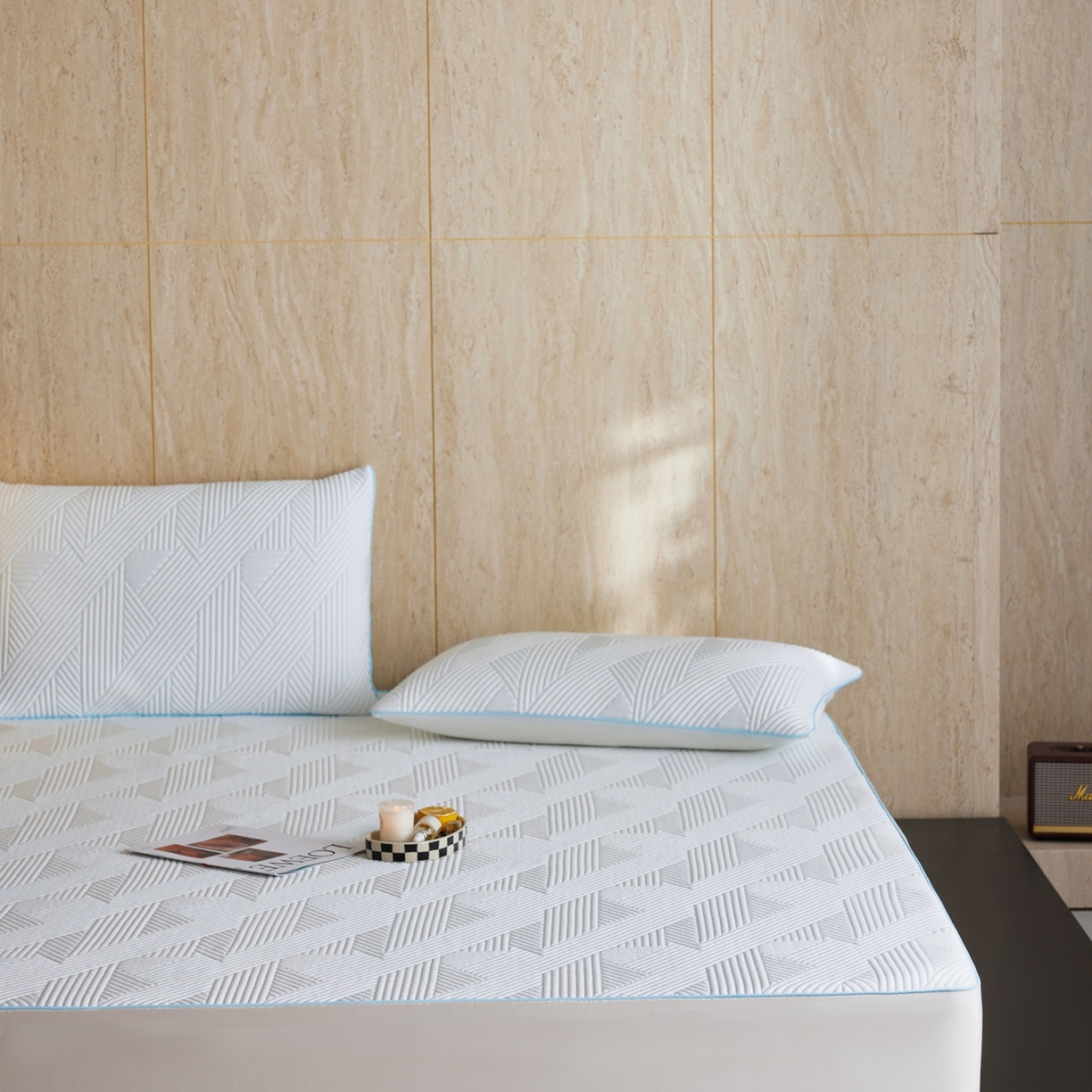 91家纺网 家纺一手货源 找家纺 安莱生活 2026新款A类“冰糕”高分子PE550D床笠款（含银丝款）三件套凉席-第一批 斜屿