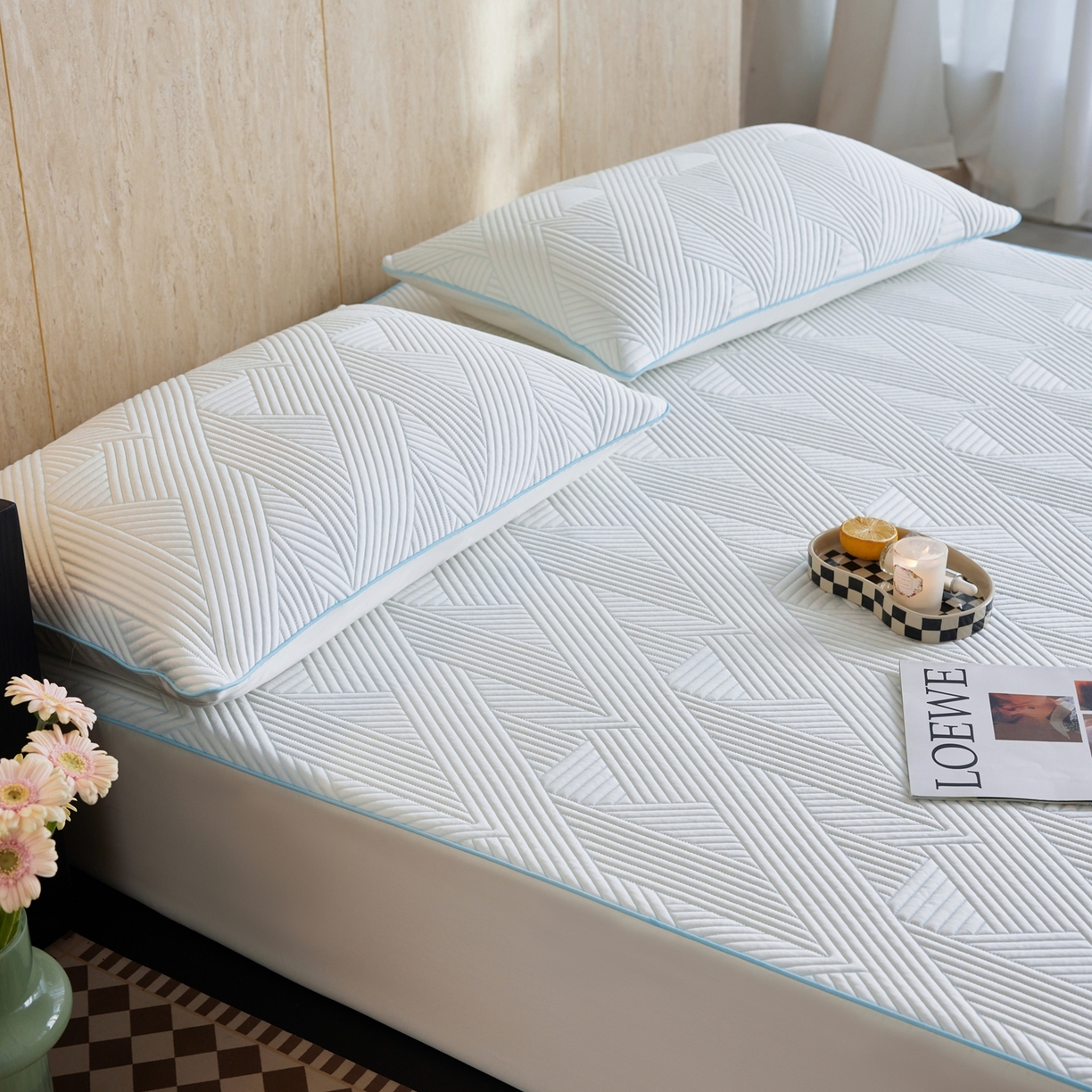 91家纺网 家纺一手货源 找家纺 安莱生活 2026新款A类“冰糕”高分子PE550D床笠款（含银丝款）三件套凉席-第一批 斜屿