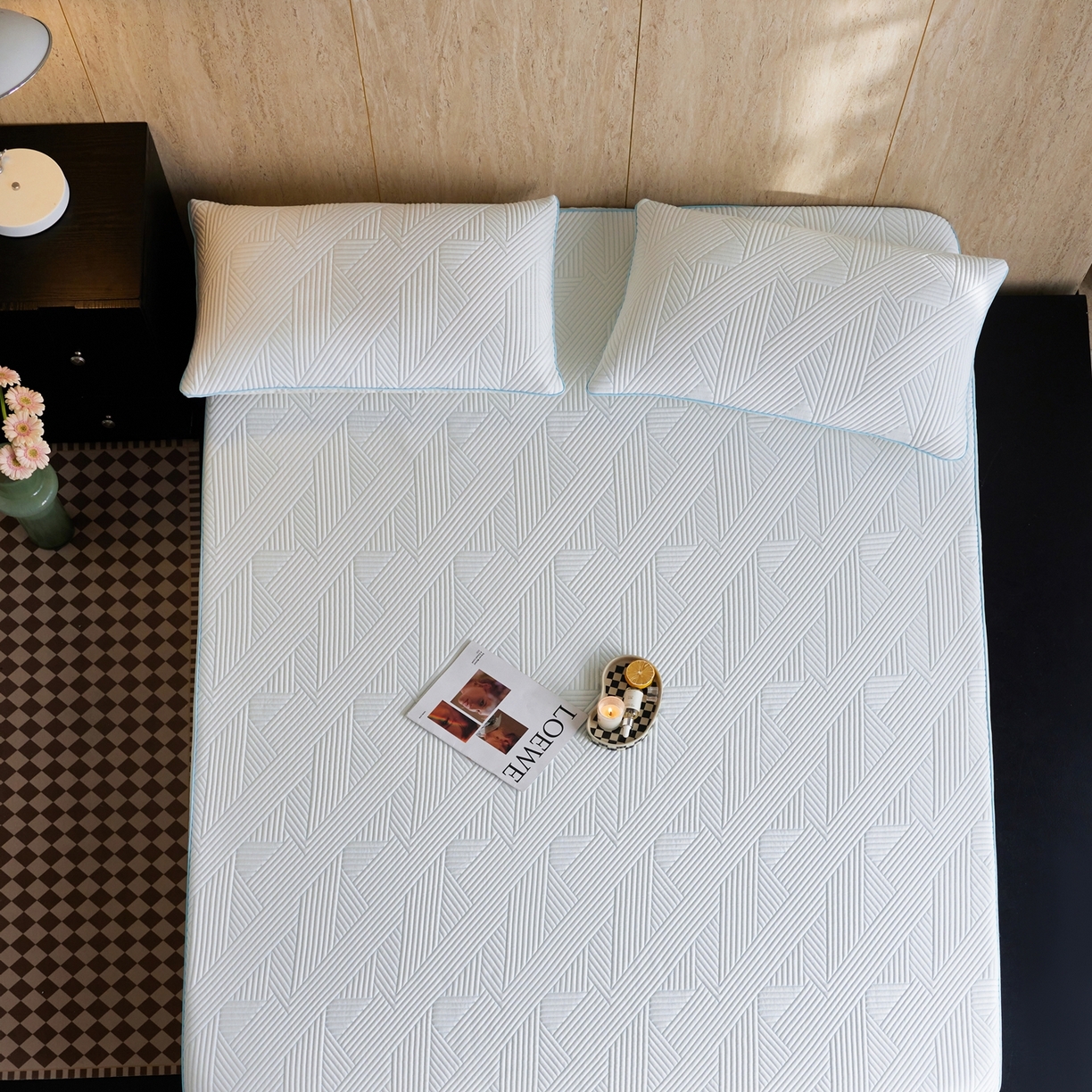 91家纺网 家纺一手货源 找家纺 安莱生活 2026新款A类“冰糕”高分子PE550D床笠款（含银丝款）三件套凉席-第一批 斜屿