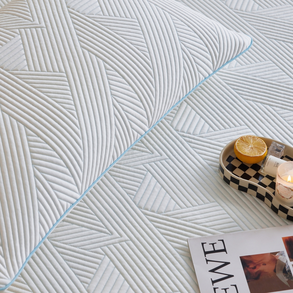 91家纺网 家纺一手货源 找家纺 安莱生活 2026新款A类“冰糕”高分子PE550D床笠款（含银丝款）三件套凉席-第一批 斜屿