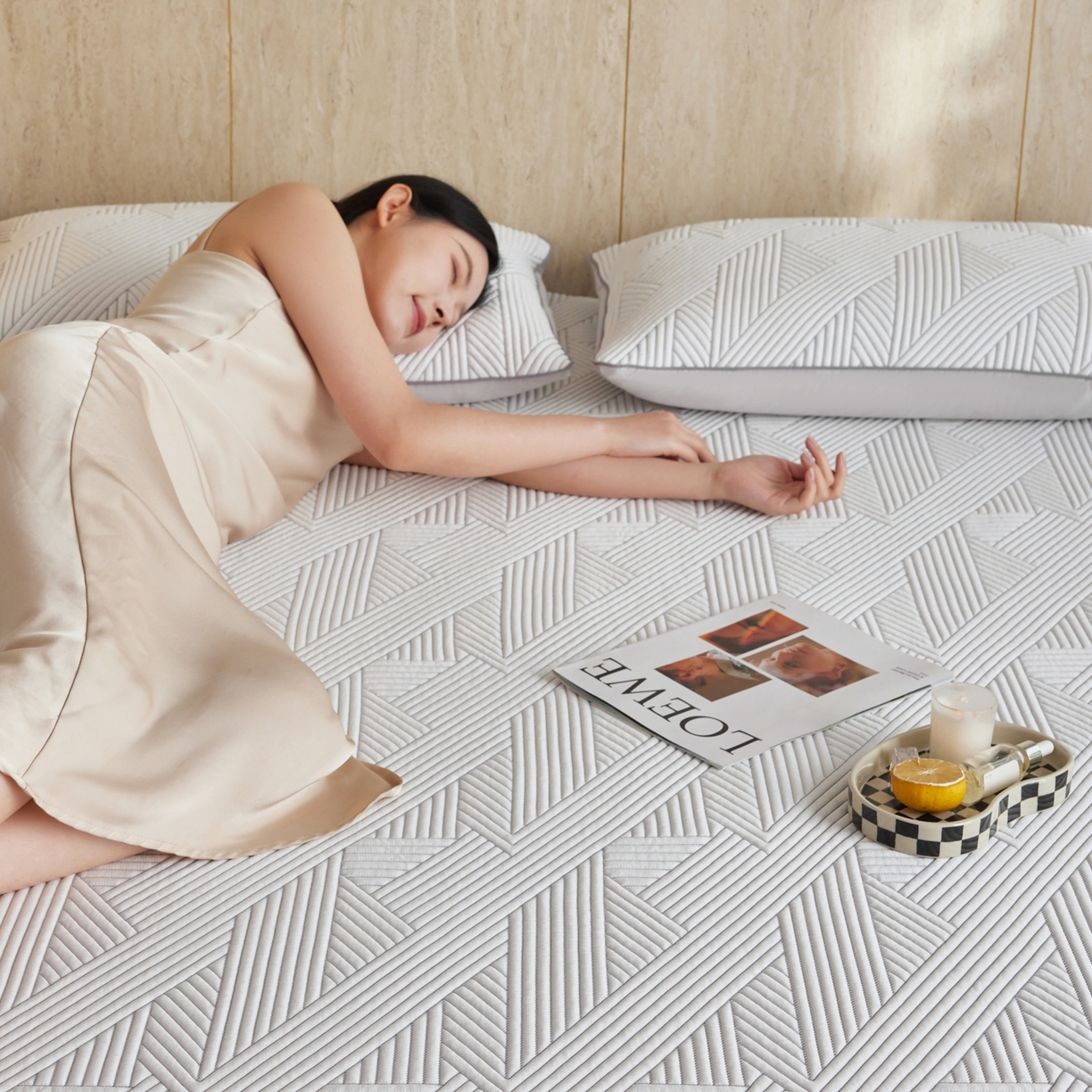 91家纺网 家纺一手货源 找家纺 安莱生活 2026新款A类“冰糕”高分子PE550D床笠款（含银丝款）三件套凉席-第一批 斜屿-灰