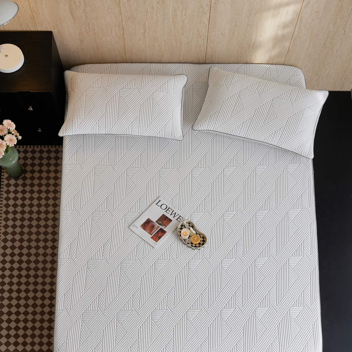 91家纺网 家纺一手货源 找家纺 安莱生活 2026新款A类“冰糕”高分子PE550D床笠款（含银丝款）三件套凉席-第一批 斜屿-灰