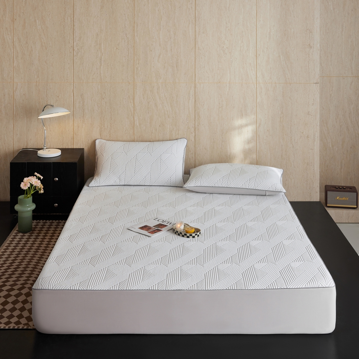 91家纺网 家纺一手货源 找家纺 安莱生活 2026新款A类“冰糕”高分子PE550D床笠款（含银丝款）三件套凉席-第一批 斜屿-灰