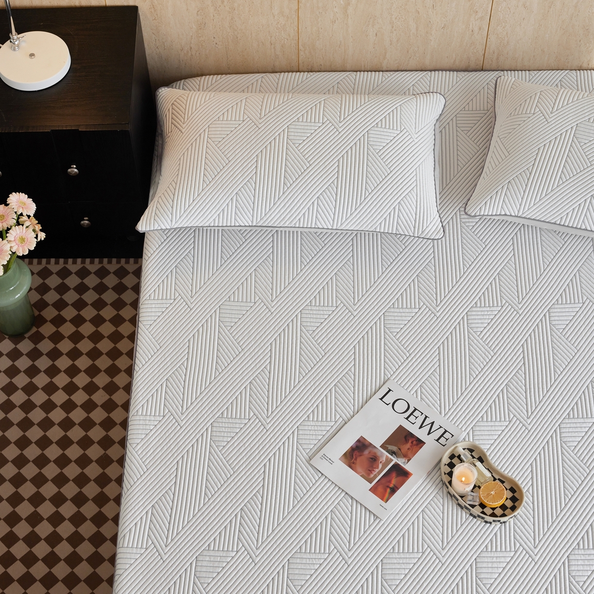 91家纺网 家纺一手货源 找家纺 安莱生活 2026新款A类“冰糕”高分子PE550D床笠款（含银丝款）三件套凉席-第一批 斜屿-灰