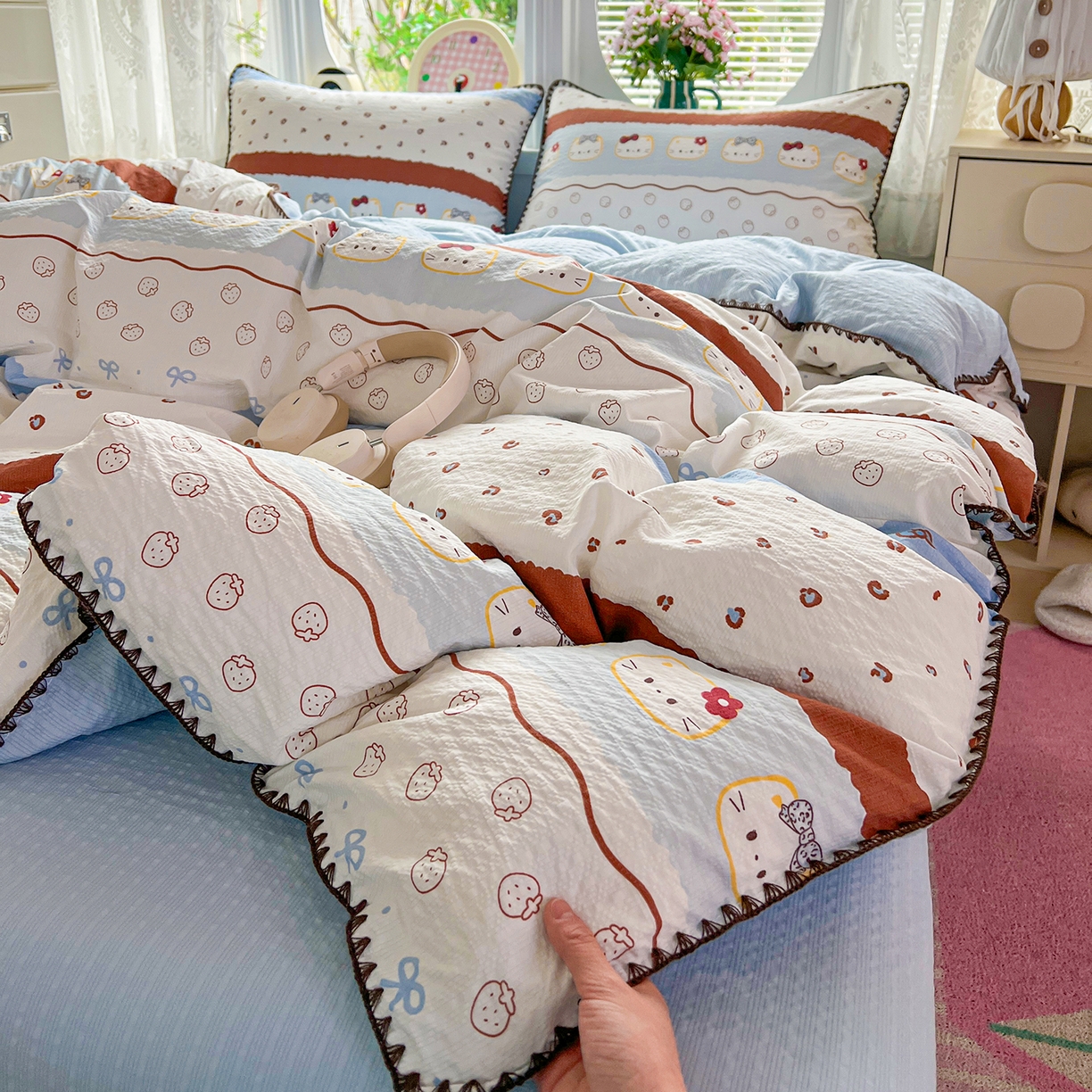 91家纺网 家纺一手货源 找家纺 （总）恒尚居 2026新款泡芙纱四件套贝壳绣边床盖套件单被套床单床笠