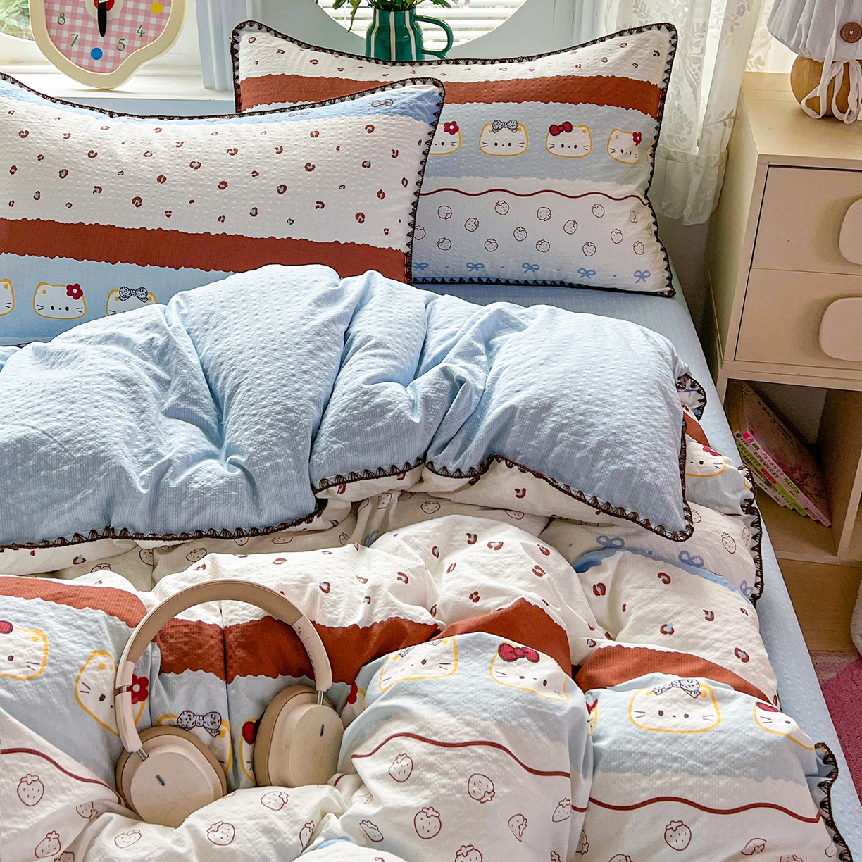 91家纺网 家纺一手货源 找家纺 （总）恒尚居 2026新款泡芙纱四件套贝壳绣边床盖套件单被套床单床笠