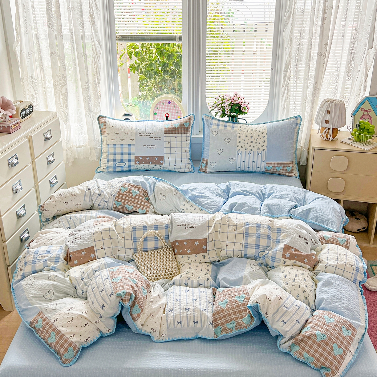 91家纺网 家纺一手货源 找家纺 （总）恒尚居 2026新款泡芙纱四件套贝壳绣边床盖套件单被套床单床笠