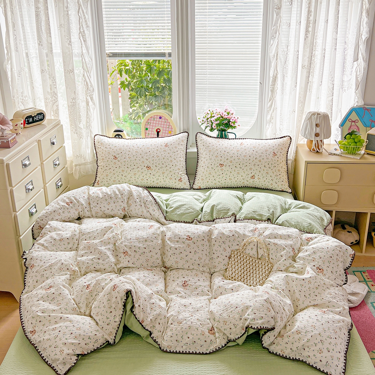 91家纺网 家纺一手货源 找家纺 （总）恒尚居 2026新款泡芙纱四件套贝壳绣边床盖套件单被套床单床笠