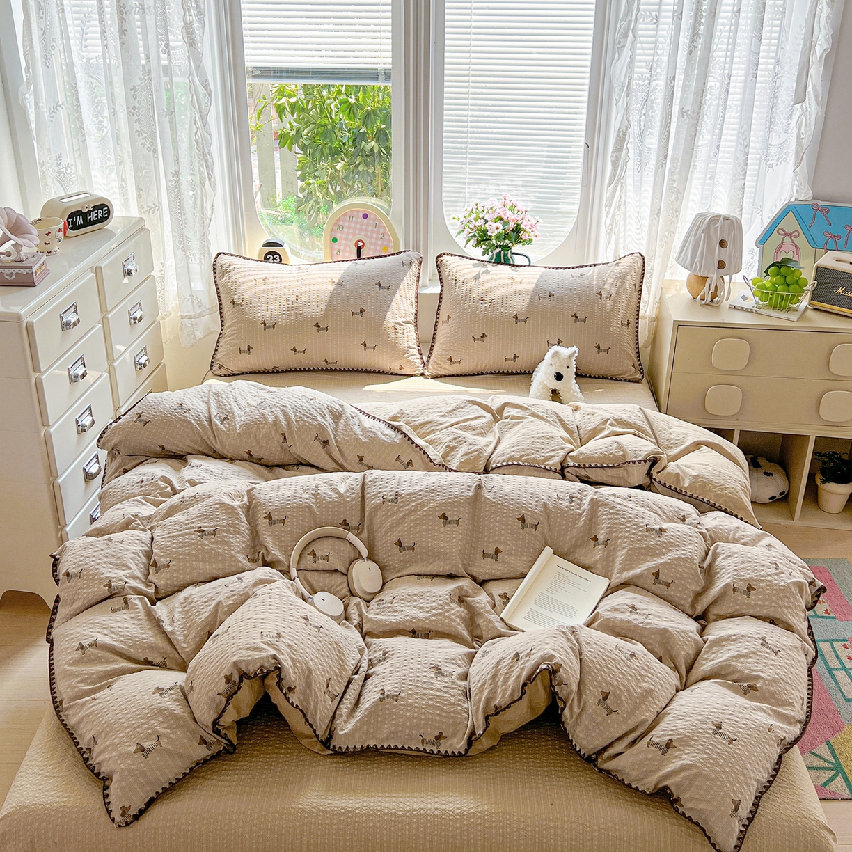 91家纺网 家纺一手货源 找家纺 （总）恒尚居 2026新款泡芙纱四件套贝壳绣边床盖套件单被套床单床笠