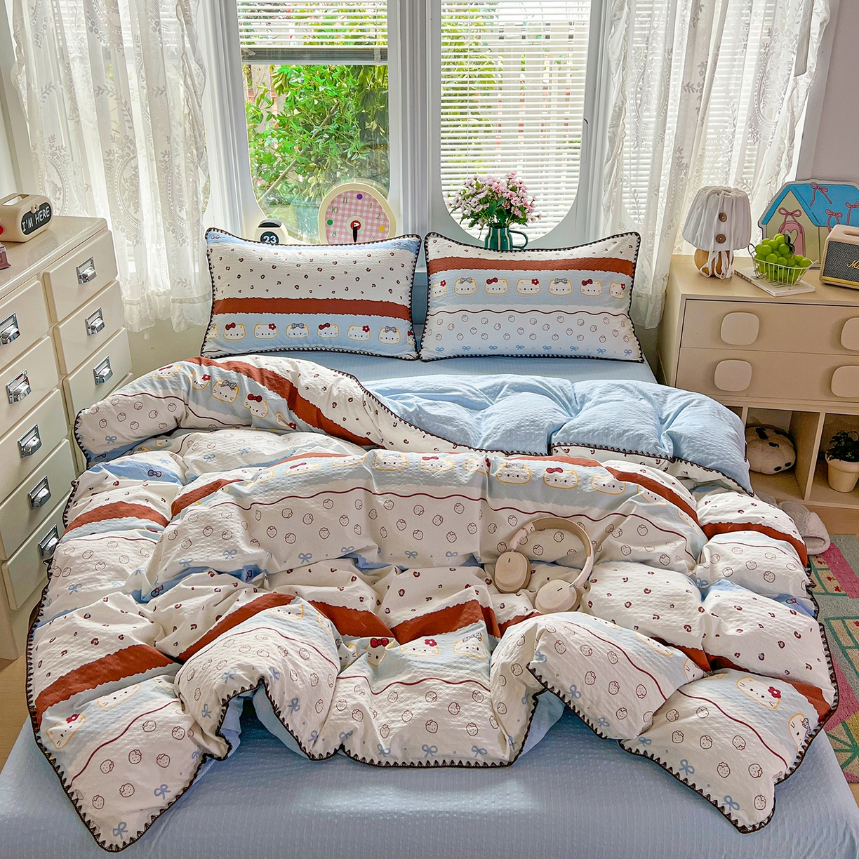 恒尚居 2026新款泡芙纱四件套贝壳绣边床盖套件单被套床单床笠 【波点奶芙】贝壳边