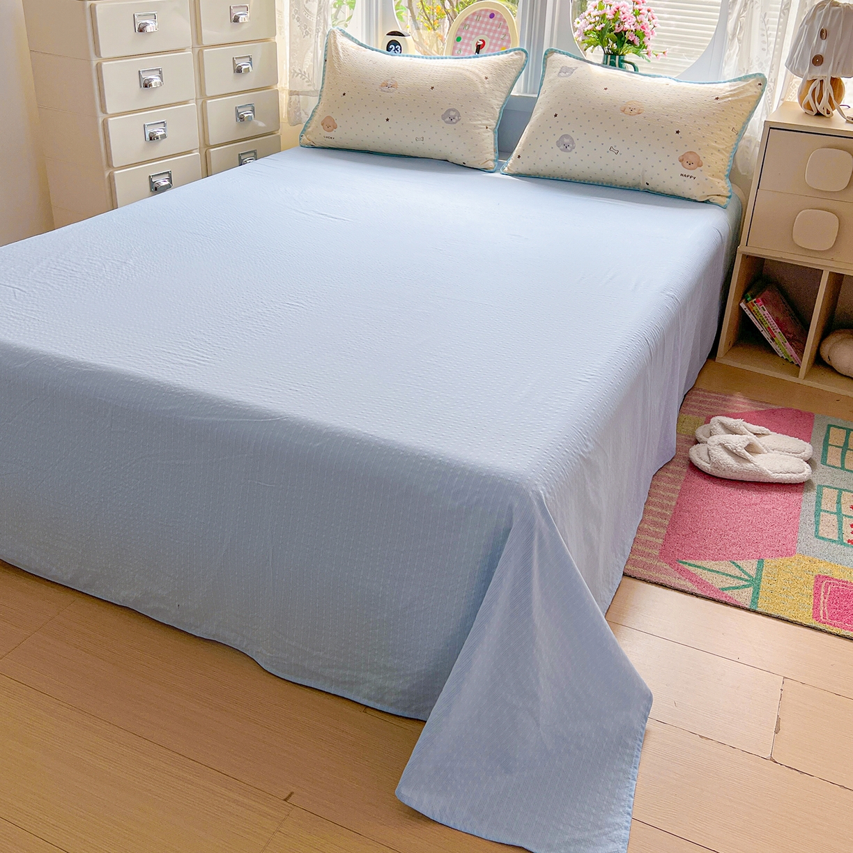 91家纺网 家纺一手货源 找家纺 恒尚居 2026新款泡芙纱四件套贝壳绣边床盖套件单被套床单床笠 【宠物天地】贝壳边