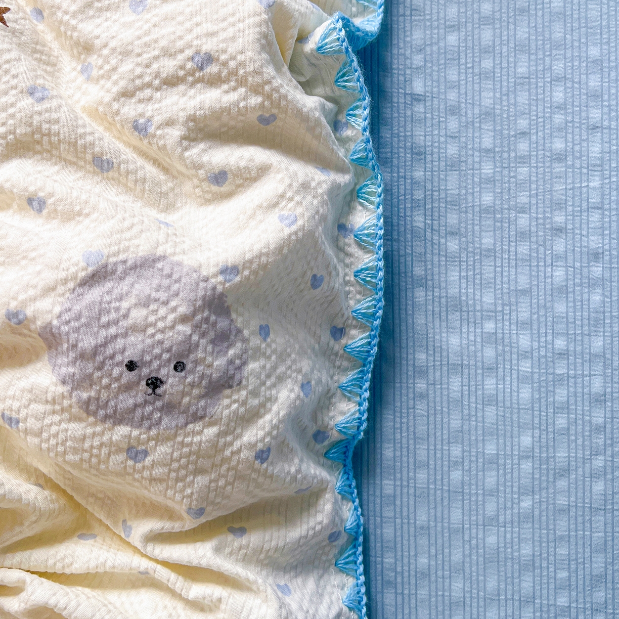 91家纺网 家纺一手货源 找家纺 恒尚居 2026新款泡芙纱四件套贝壳绣边床盖套件单被套床单床笠 【宠物天地】贝壳边