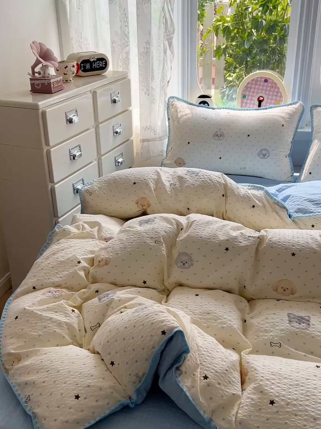 91家纺网 家纺一手货源 找家纺 恒尚居 2026新款泡芙纱四件套贝壳绣边床盖套件单被套床单床笠 【宠物天地】贝壳边