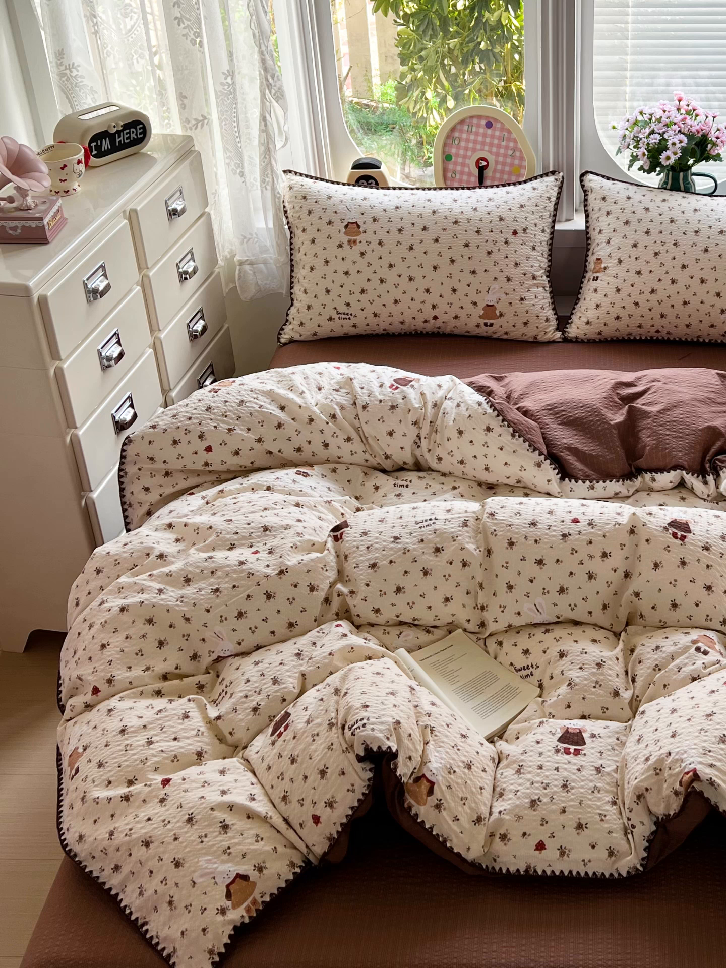 91家纺网 家纺一手货源 找家纺 恒尚居 2026新款泡芙纱四件套贝壳绣边床盖套件单被套床单床笠 【花雨小兔】贝壳边