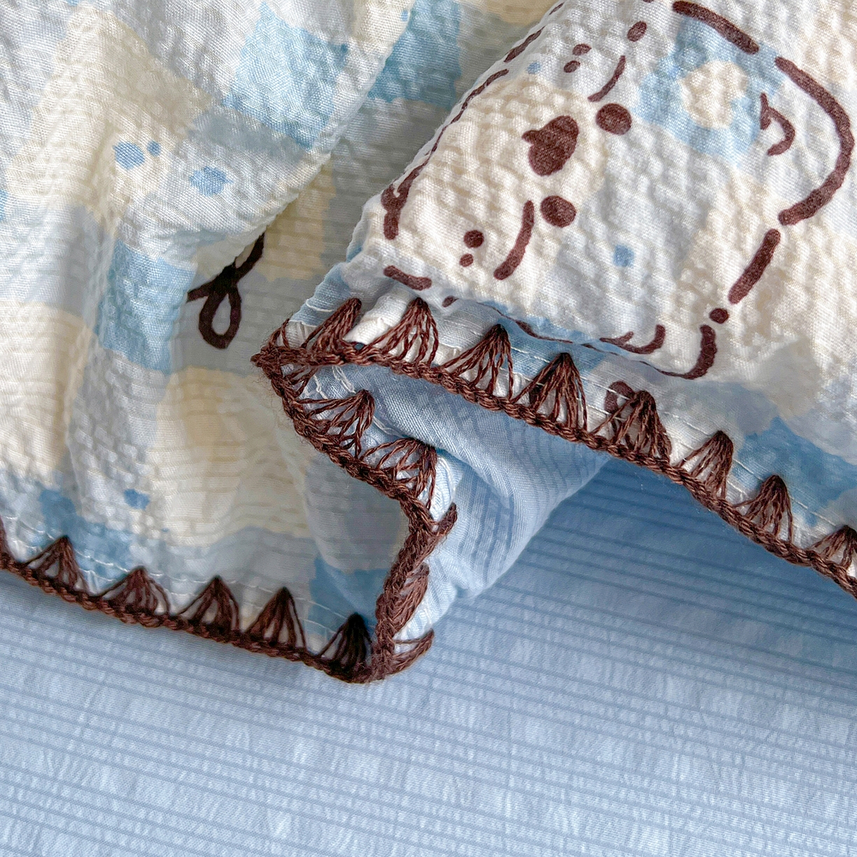 91家纺网 家纺一手货源 找家纺 恒尚居 2026新款泡芙纱四件套贝壳绣边床盖套件单被套床单床笠 【兰格奶狗】贝壳边