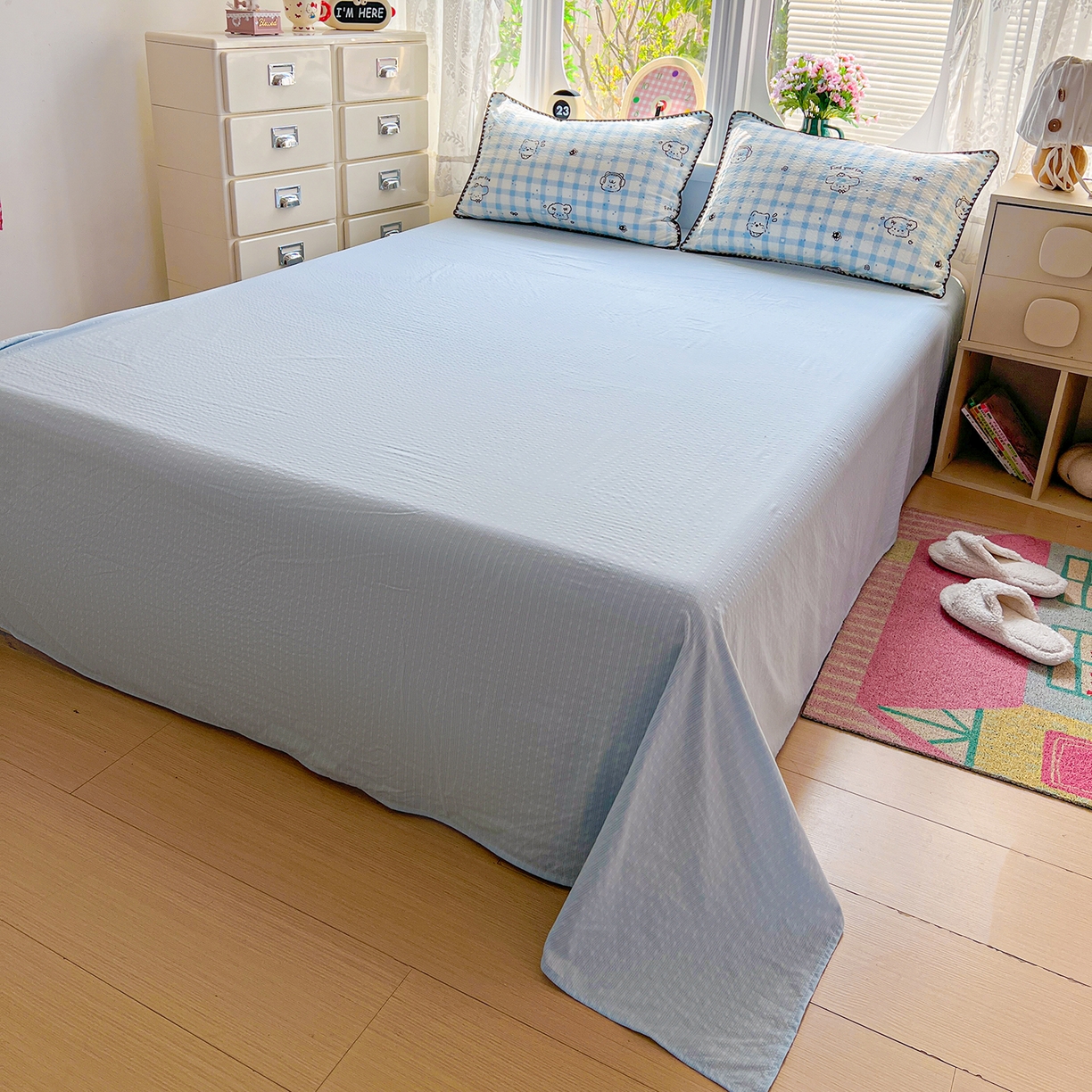 91家纺网 家纺一手货源 找家纺 恒尚居 2026新款泡芙纱四件套贝壳绣边床盖套件单被套床单床笠 【兰格奶狗】贝壳边