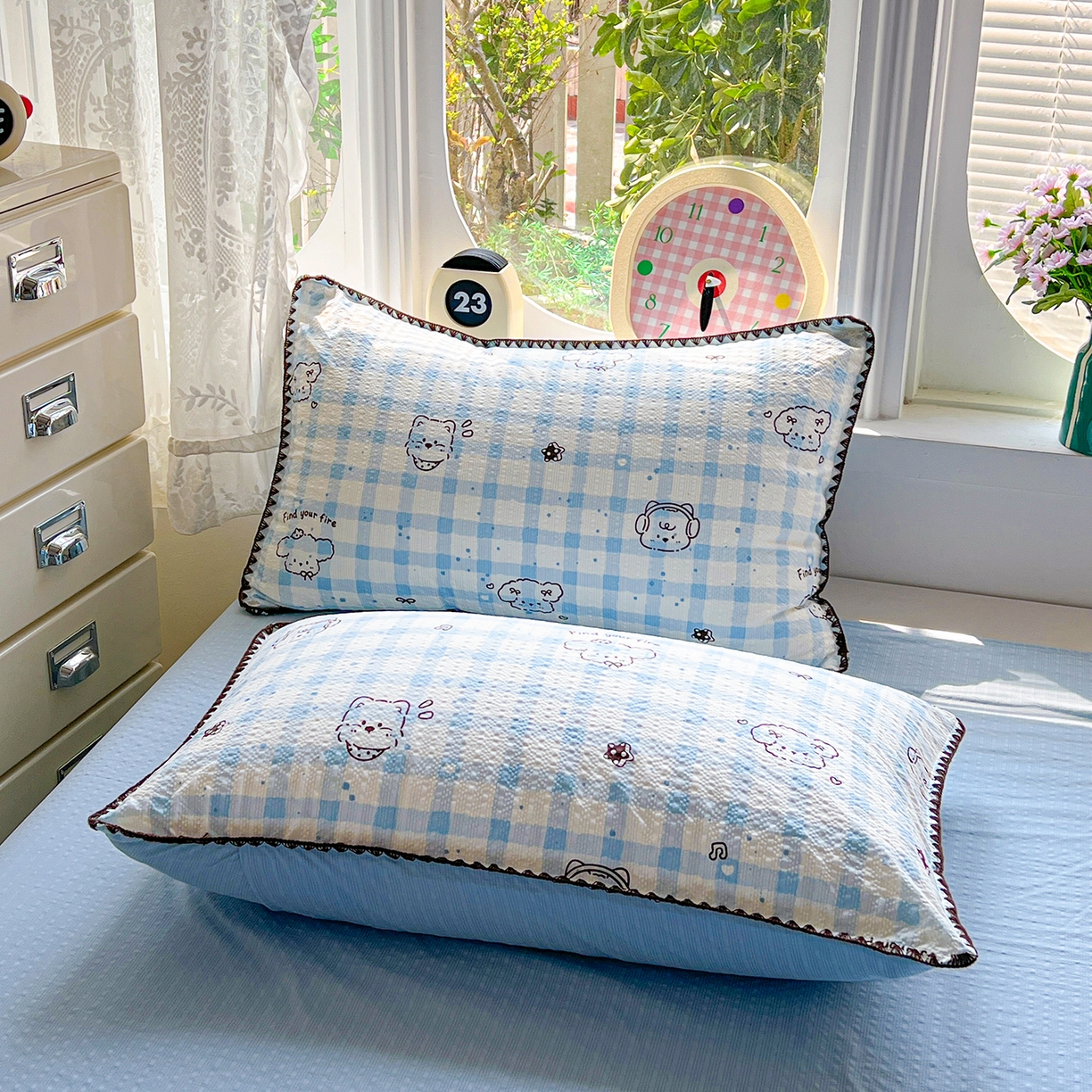 91家纺网 家纺一手货源 找家纺 恒尚居 2026新款泡芙纱四件套贝壳绣边床盖套件单被套床单床笠 【兰格奶狗】贝壳边