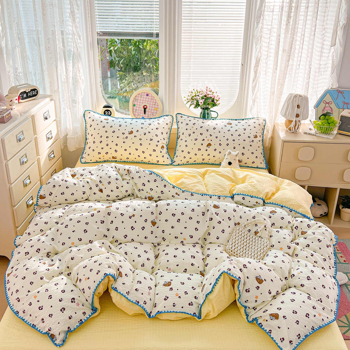 恒尚居 2026新款泡芙纱四件套贝壳绣边床盖套件单被套床单床笠 【奶呼小猫】贝壳边