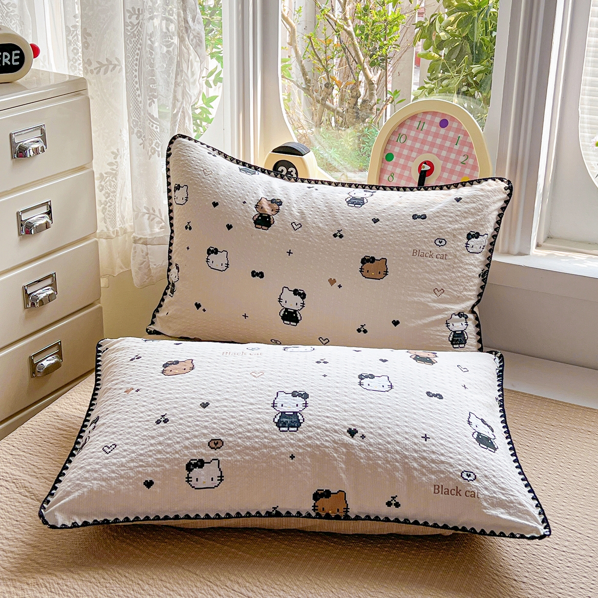 91家纺网 家纺一手货源 找家纺 恒尚居 2026新款泡芙纱四件套贝壳绣边床盖套件单被套床单床笠 【甜妹小猫】贝壳边