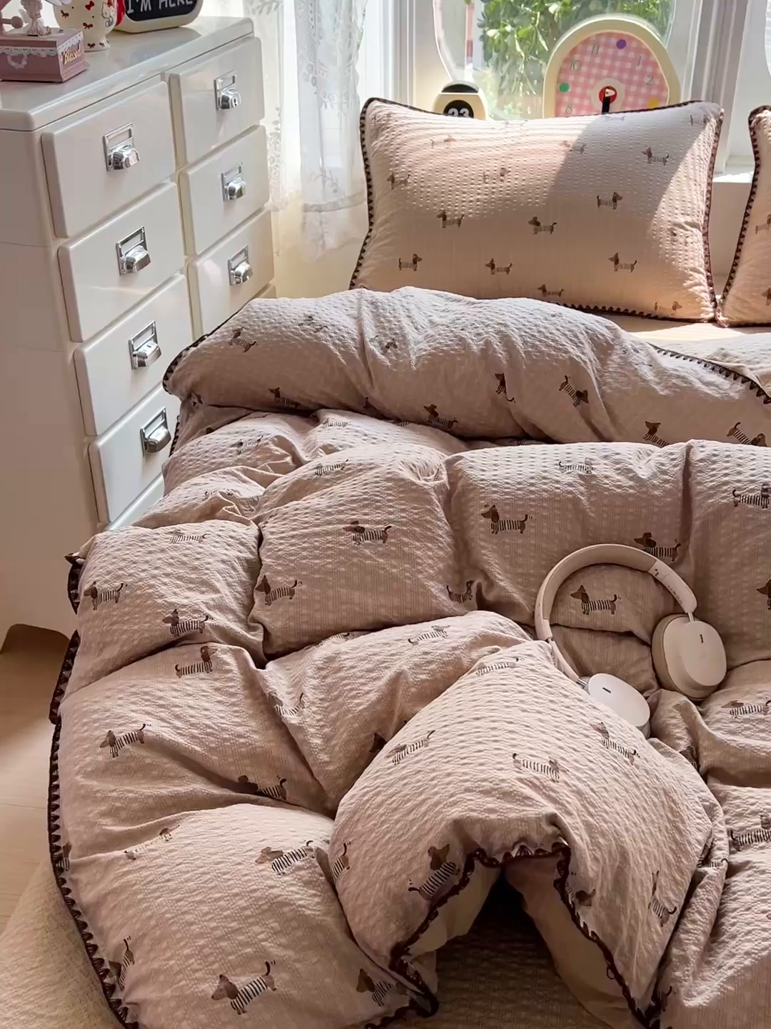 91家纺网 家纺一手货源 找家纺 恒尚居 2026新款泡芙纱四件套贝壳绣边床盖套件单被套床单床笠 【旺财】贝壳边